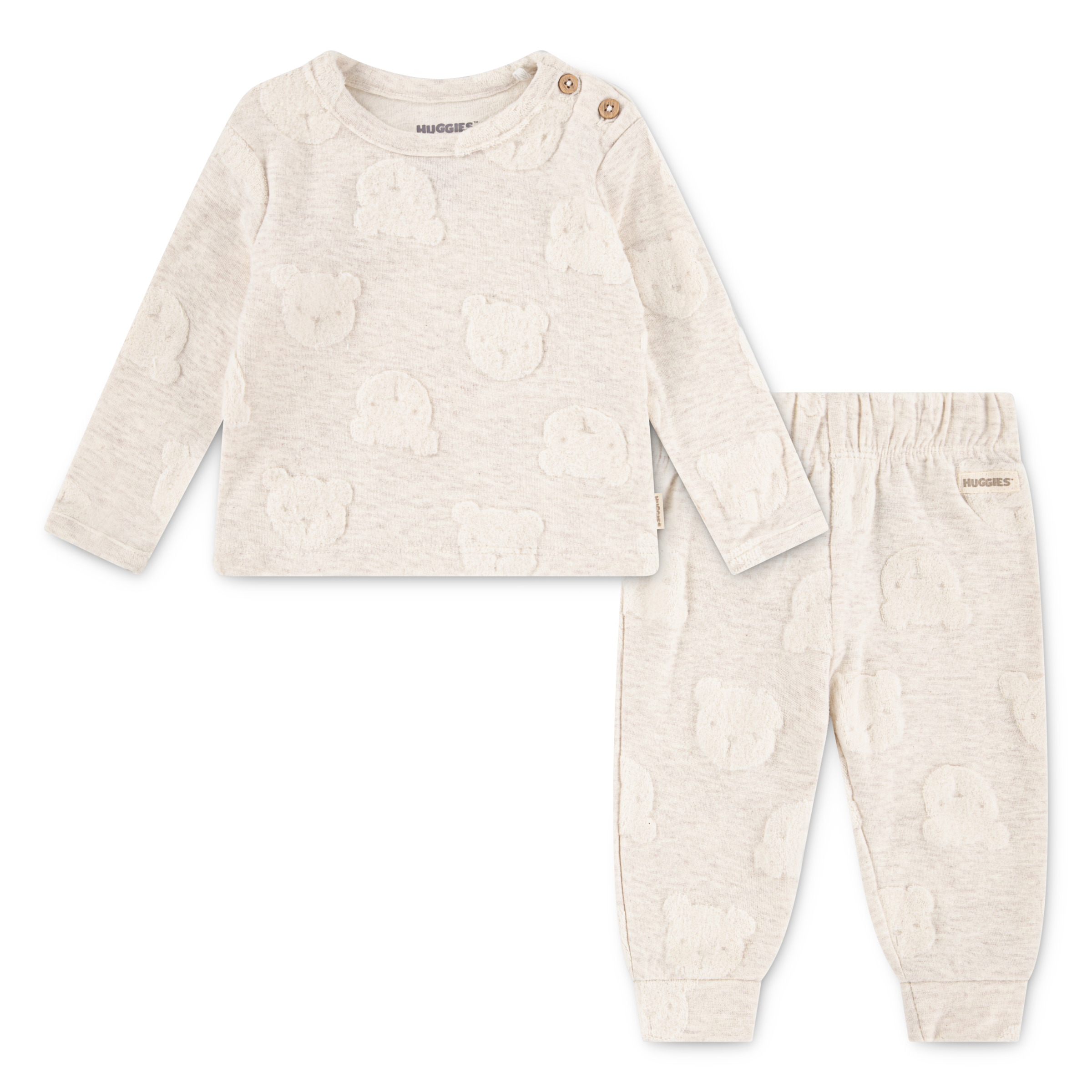 HUGGIES babywear Langarmshirt & Hose »HUGB PANT SET« Set, 2 Stk. mit Bärchen-Motiv, melierte Optik
