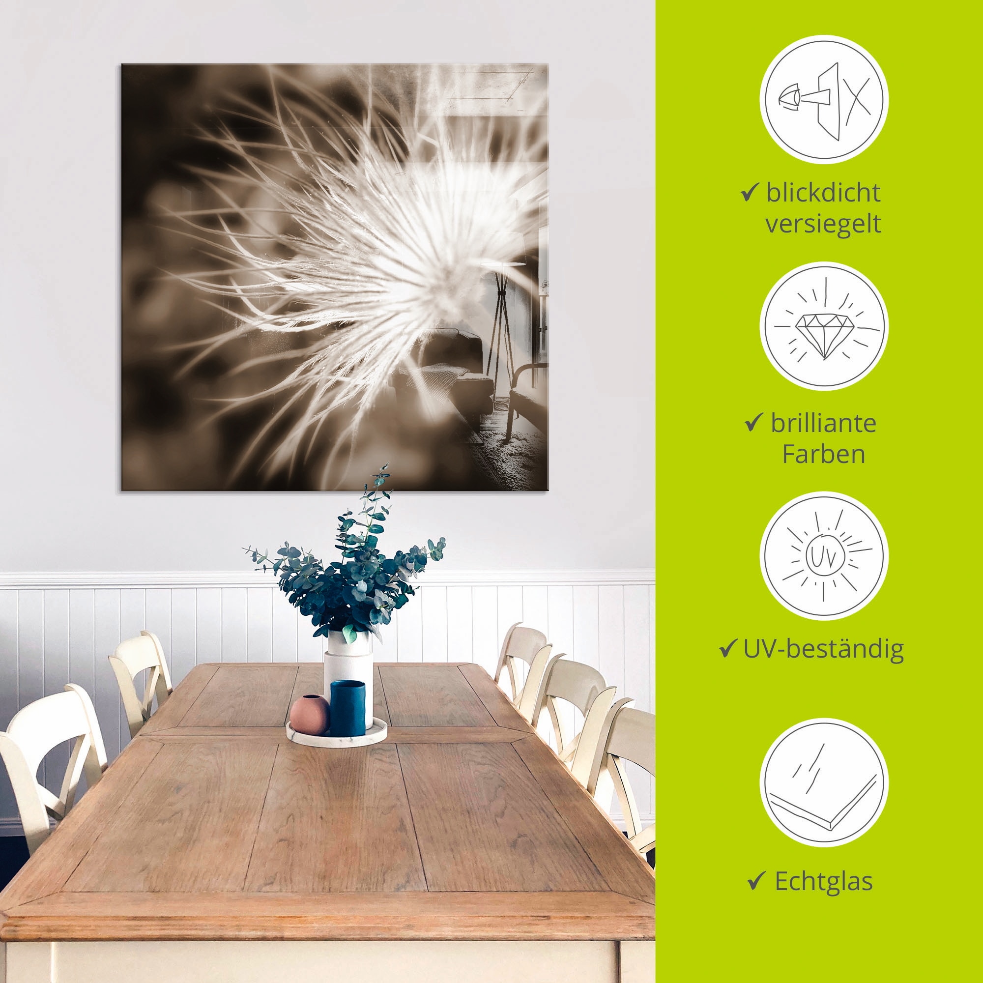 Artland Glasbild »leicht wie eine Feder« Blumen 1 Stk. tlg. in verschiedenen Grössen