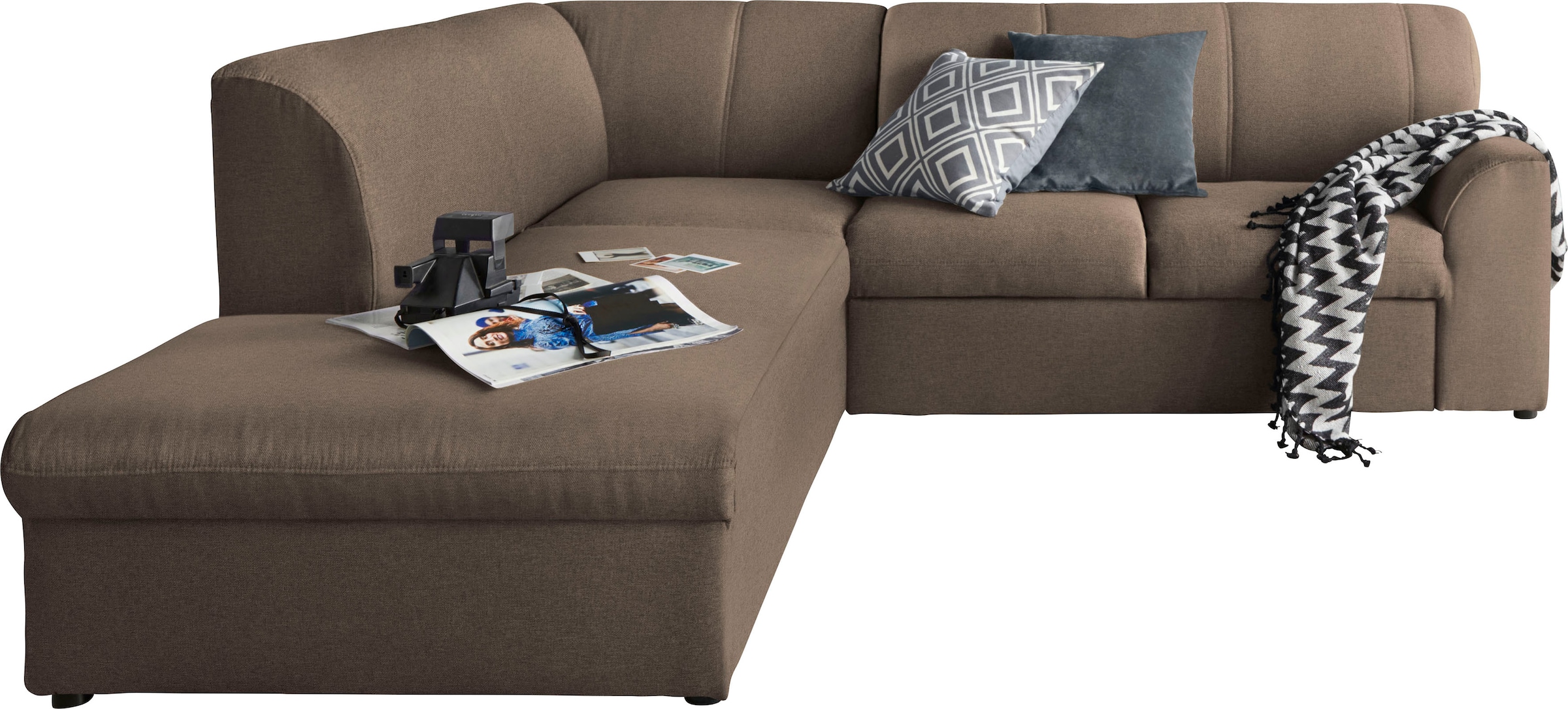 DOMO collection Canapé d'angle »Topper zeitlos elegant, kompakte StellmasseL-Form« avec ottomane, fonction couchage en option