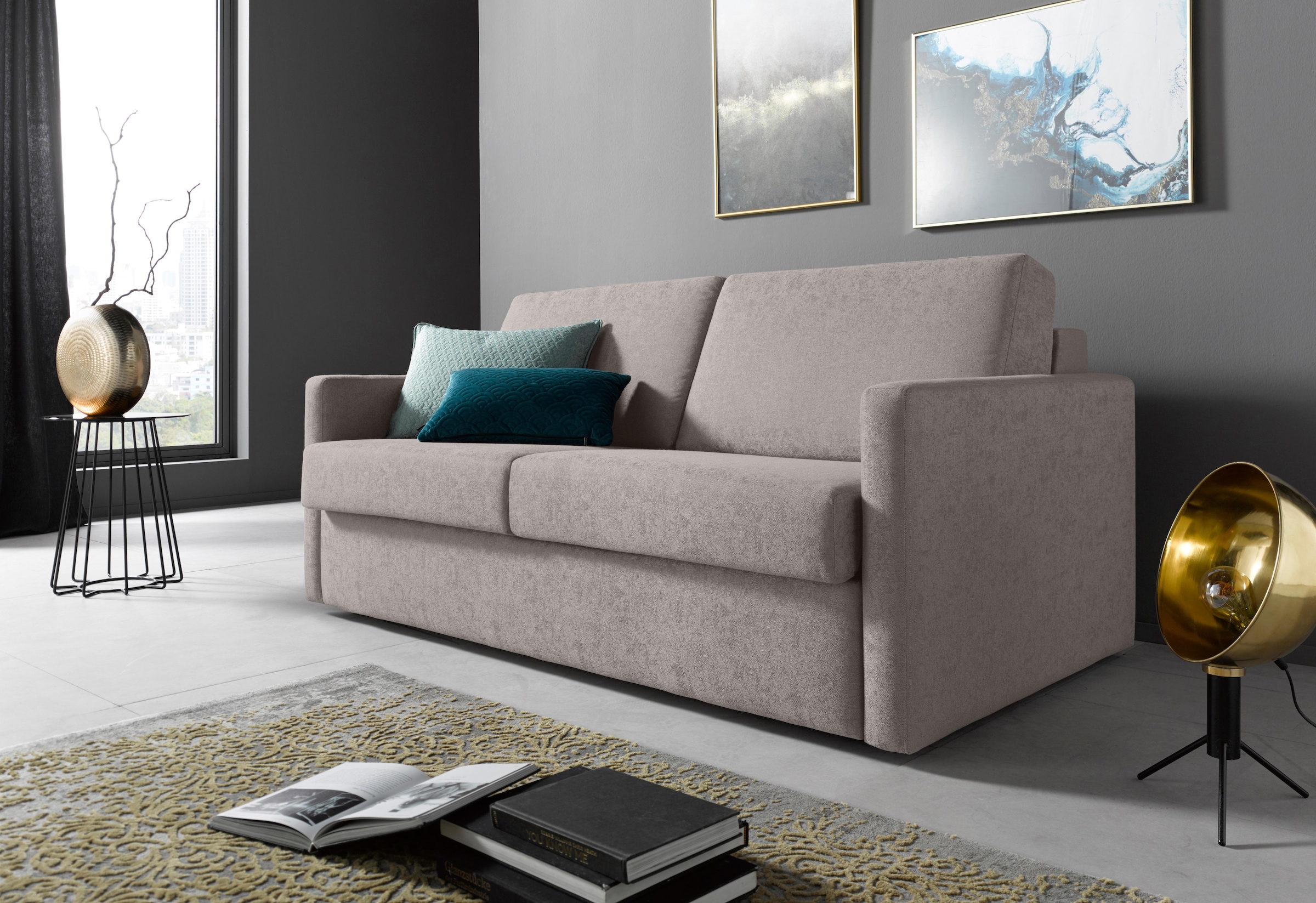 PLACES OF STYLE Schlafsofa »GOLDPOINT 182cm,  Dauerschläfer, Liegefläche 140/200 cm,« 3-Sitzer mit Dauerschläfer-Funktion, Bonell-Federkernmatratze,