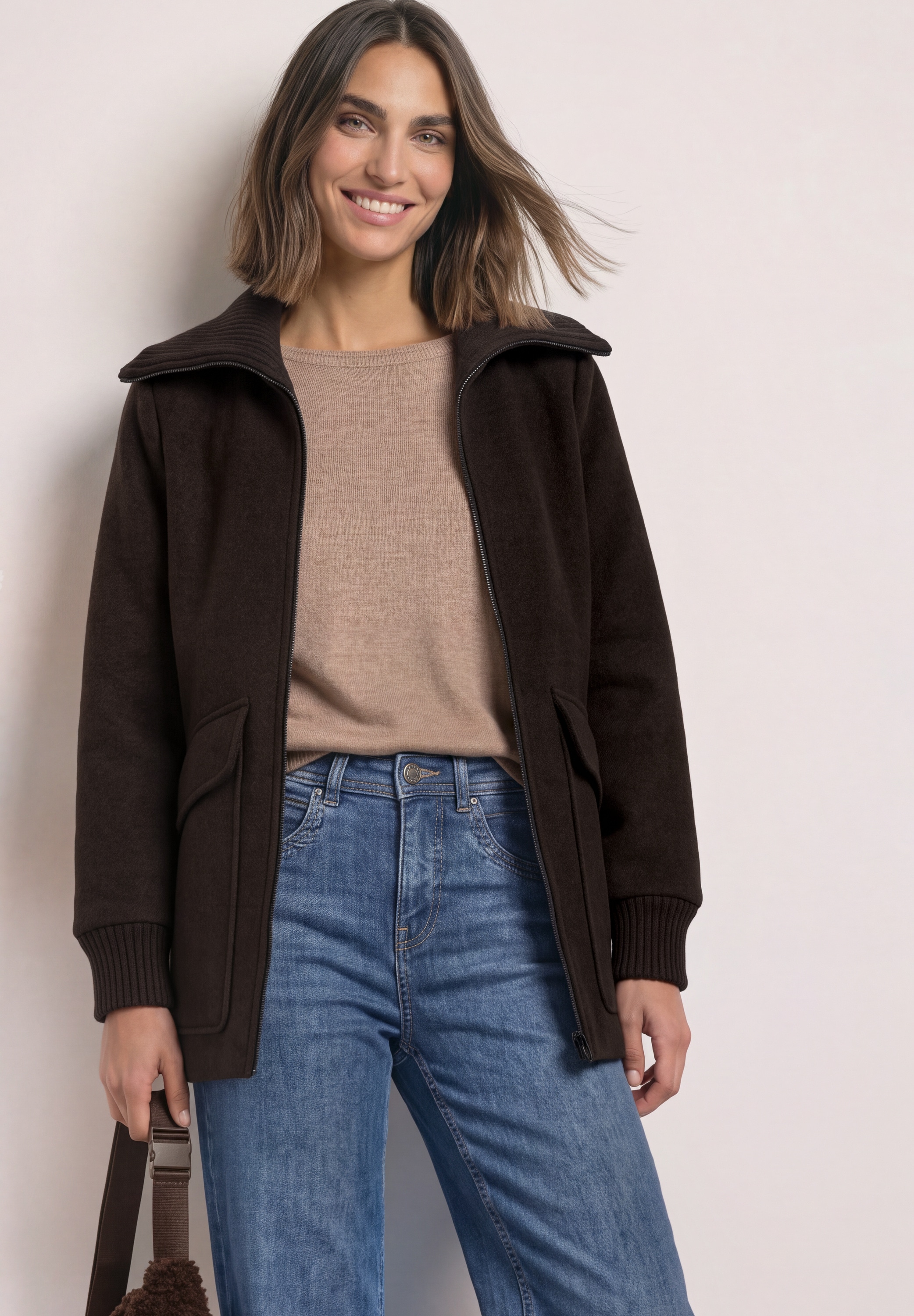 STREET ONE Manteau d'hiver wärmend mit Wollanteil, hoher Stehkragen