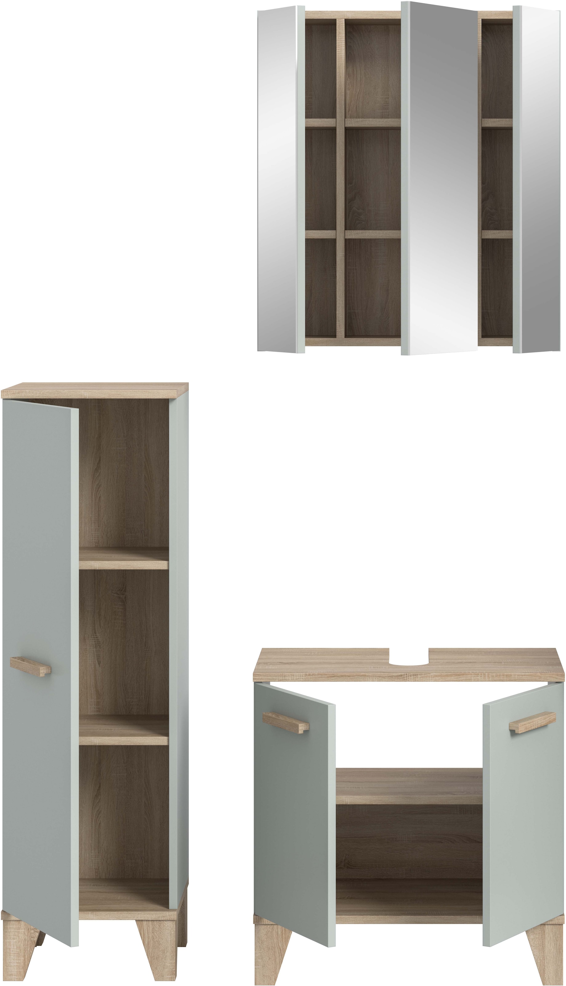welltime Ensemble de meubles de salle de bain »MINTTU, 3-teilige moderne Badkombination im SCANDI-Look« bestehend aus: Midischrank, Waschbeckenunterschrank & Spiegelschrank, 3 cuis tlg.