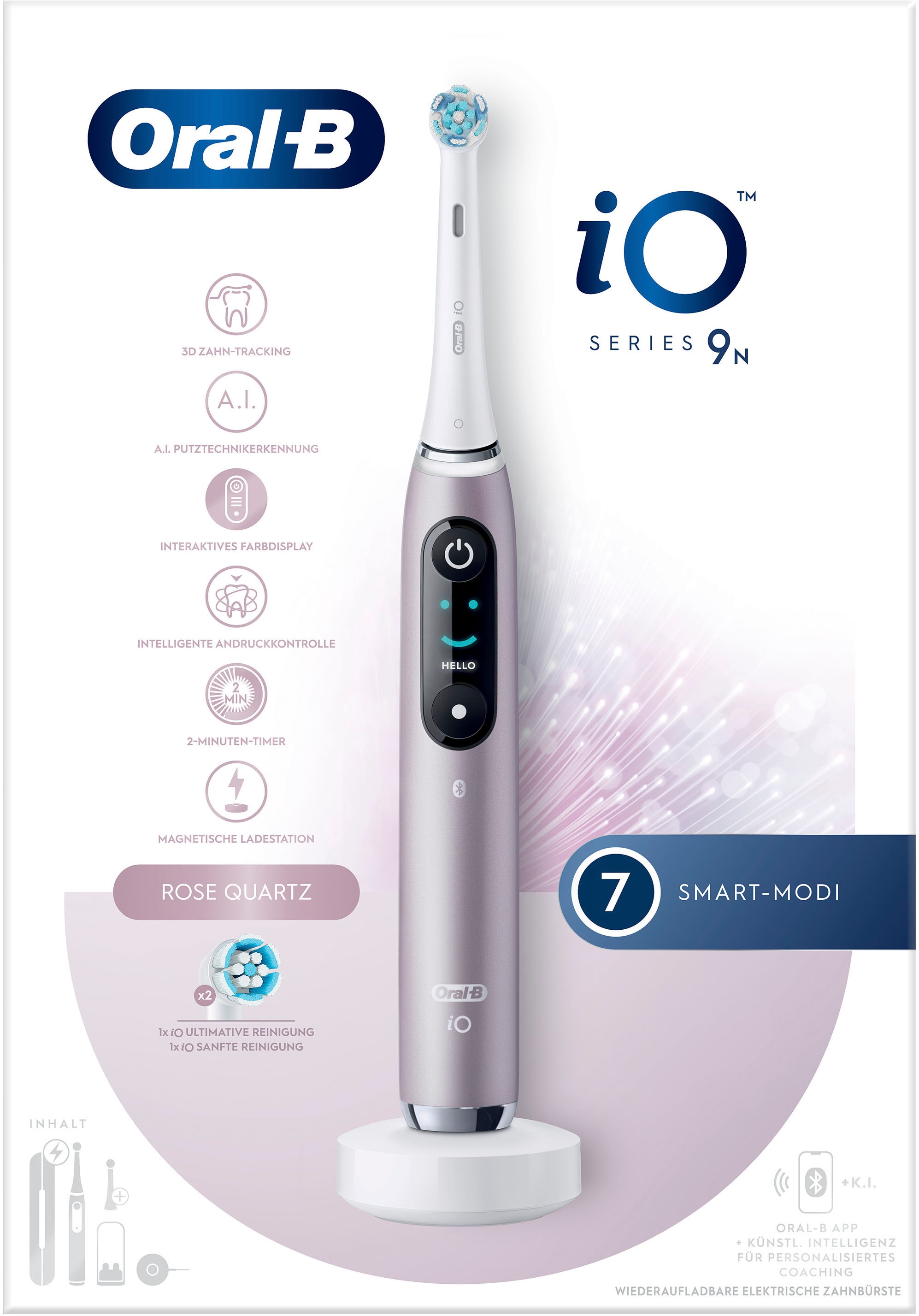 Oral-B Brosse à dents électrique »Oral-B iO Series 9« 2 cuis Aufsteckbürsten 7 modes de brossage pour soins dentaires, analyse 3D, écran couleur & étui de voyage avec charge