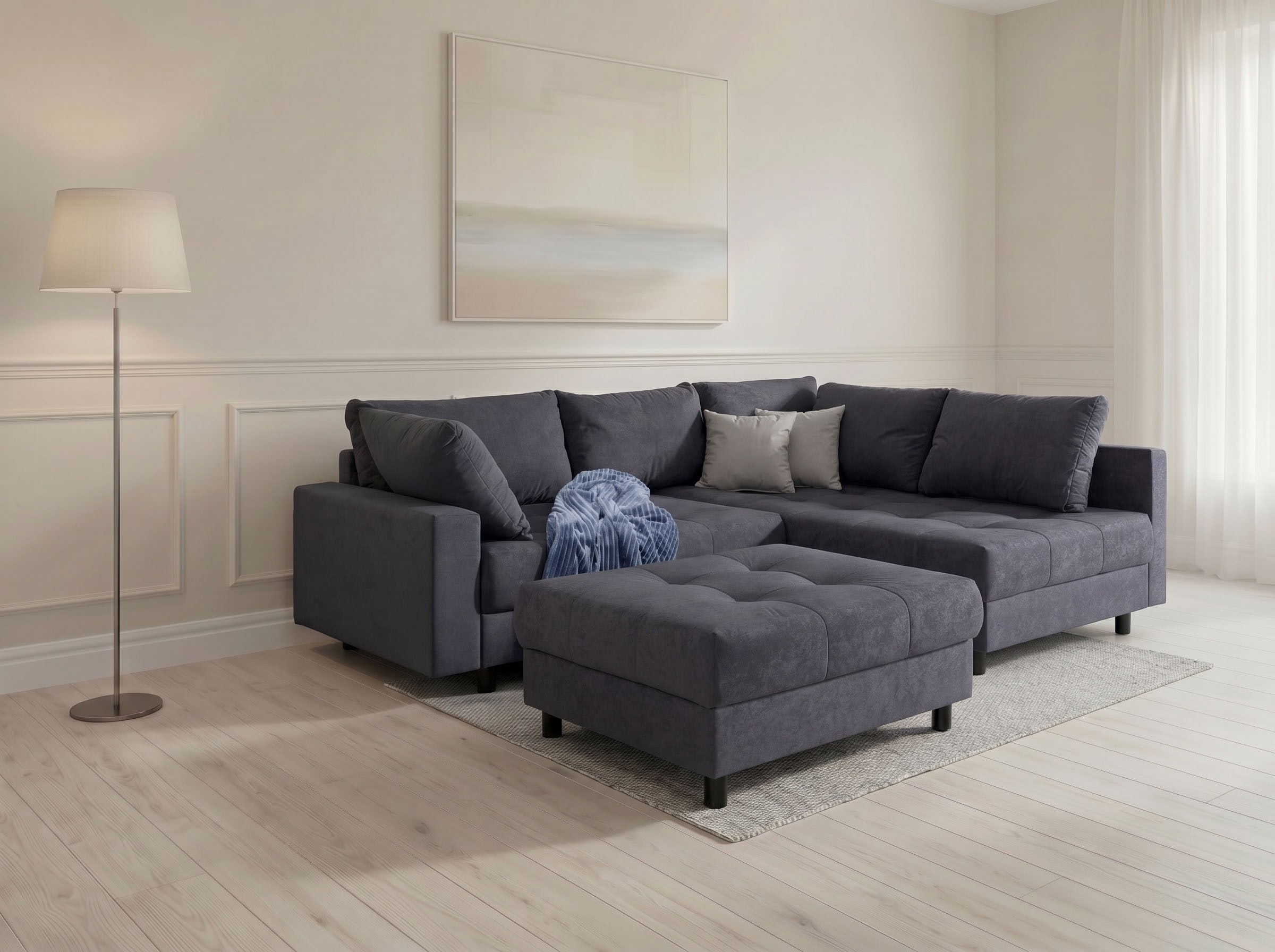 COLLECTION AB Canapé d'angle »Antonia L-Form, B: 215 cm« Ecksofa, Rückenkissen, ottomane beidseitig montierbar, Bonnelfederkern