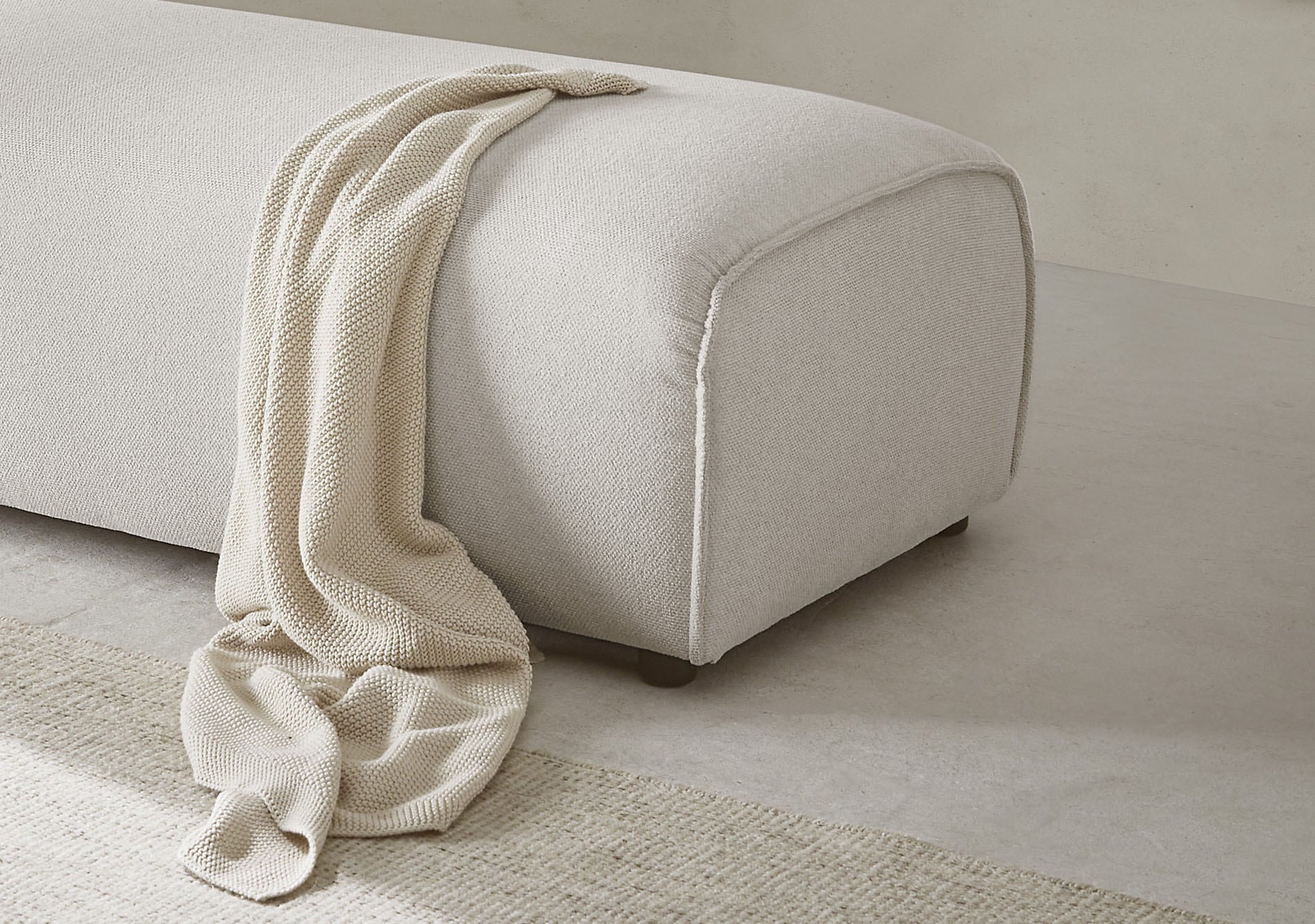 LeGer Home by Lena Gercke Hocker »PIARA, Polsterhocker mit Kedernaht, Cord, Leinenoptik o. Strukturstoff« zur Serie PIARA, rechteckig, schwarze Füsse, bequemer Sitzkomfort