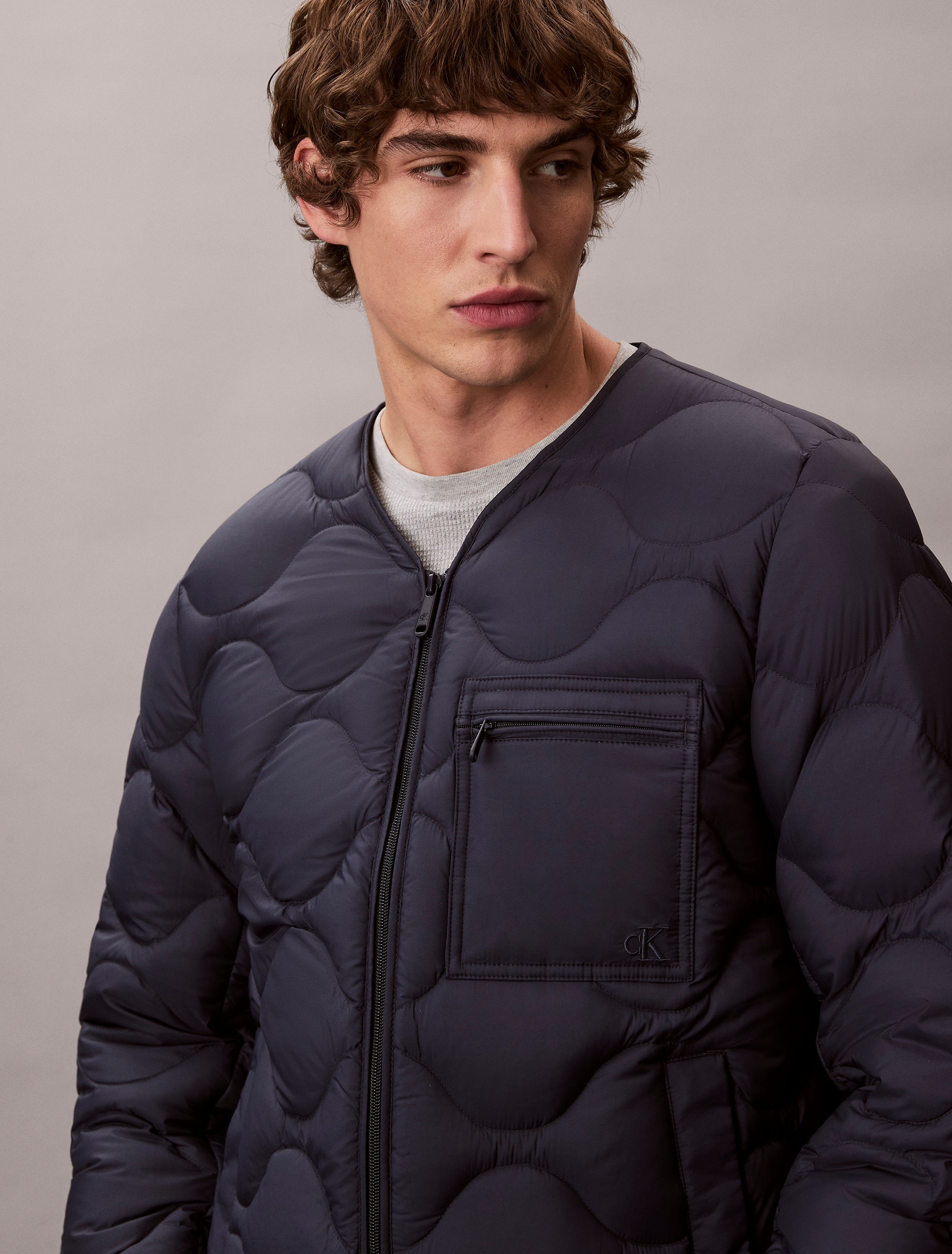 Calvin Klein Jeans Doudoune sans capuche col en tricot, coupe régulière, doublure chaude