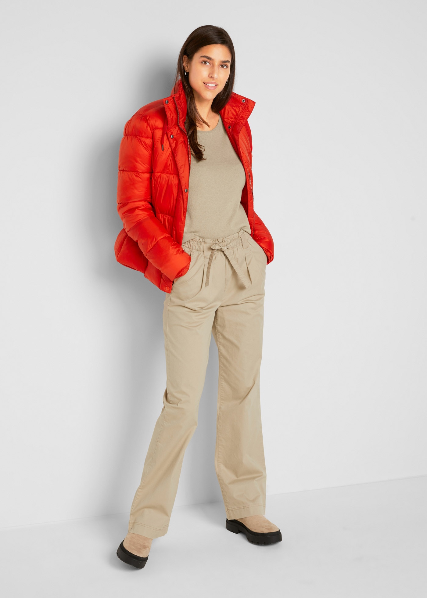 bonprix Strickpullover aus Baumwollmischung, ohne Verschluss und Kragen, Slim Fit Passform