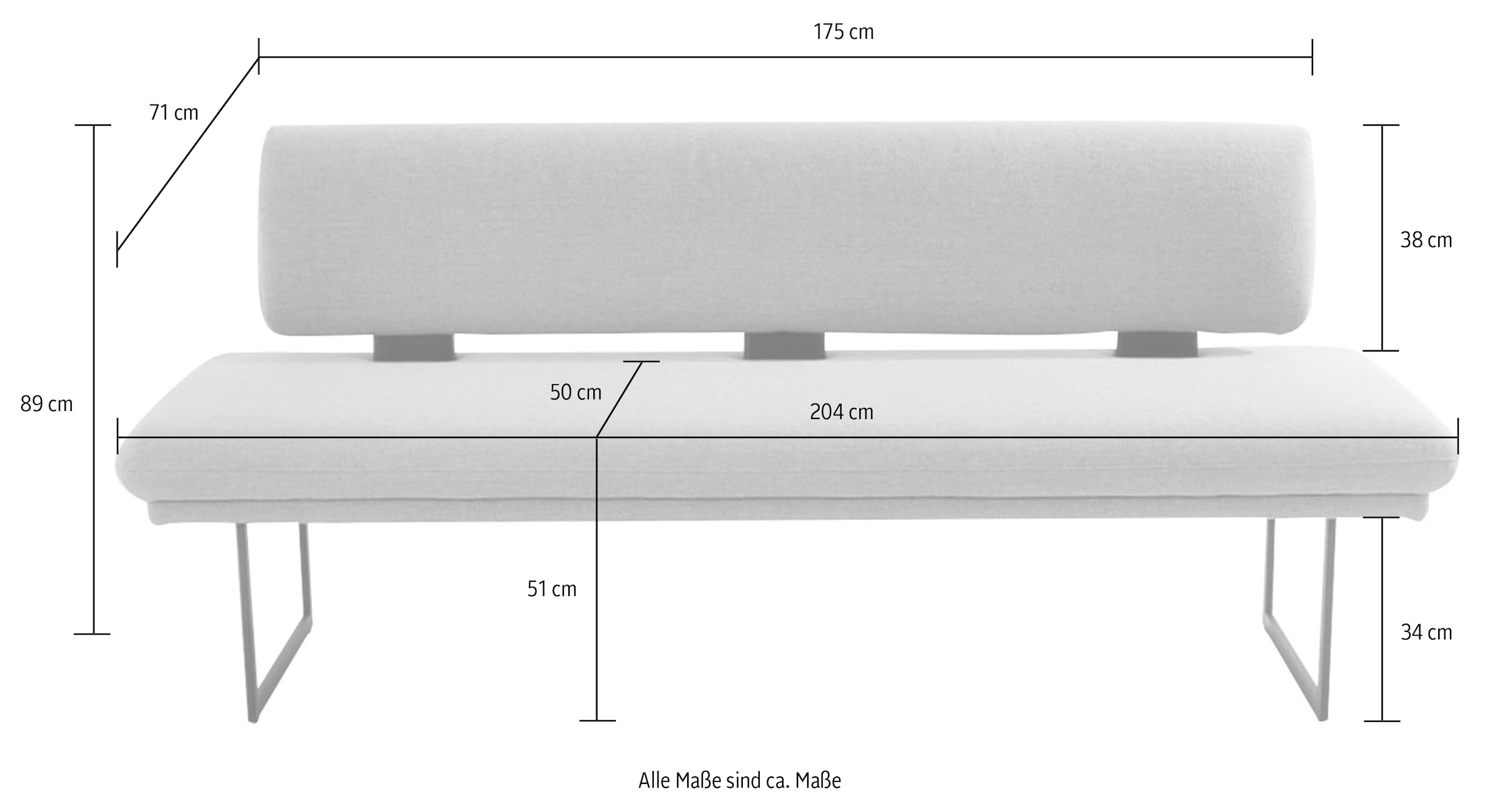 K+W Komfort & Wohnen Polsterbank »Longbeach« 1 Stk. tlg. mit Metallkufen in schwarz Struktur, in der Breite 204cm oder 224cm