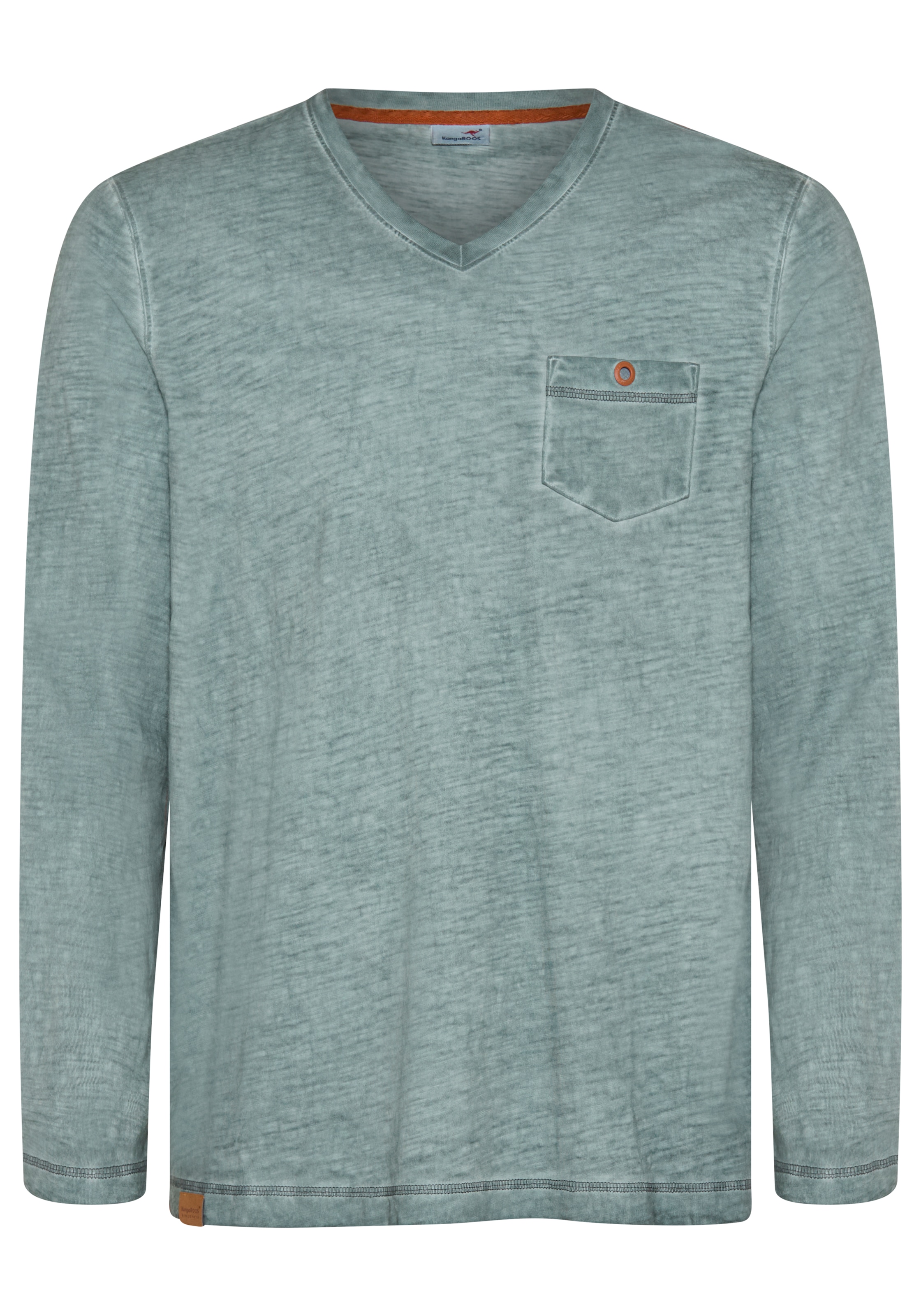 KangaROOS T-shirt à manches longues avec encolure en V, manches longues, en tissu slub