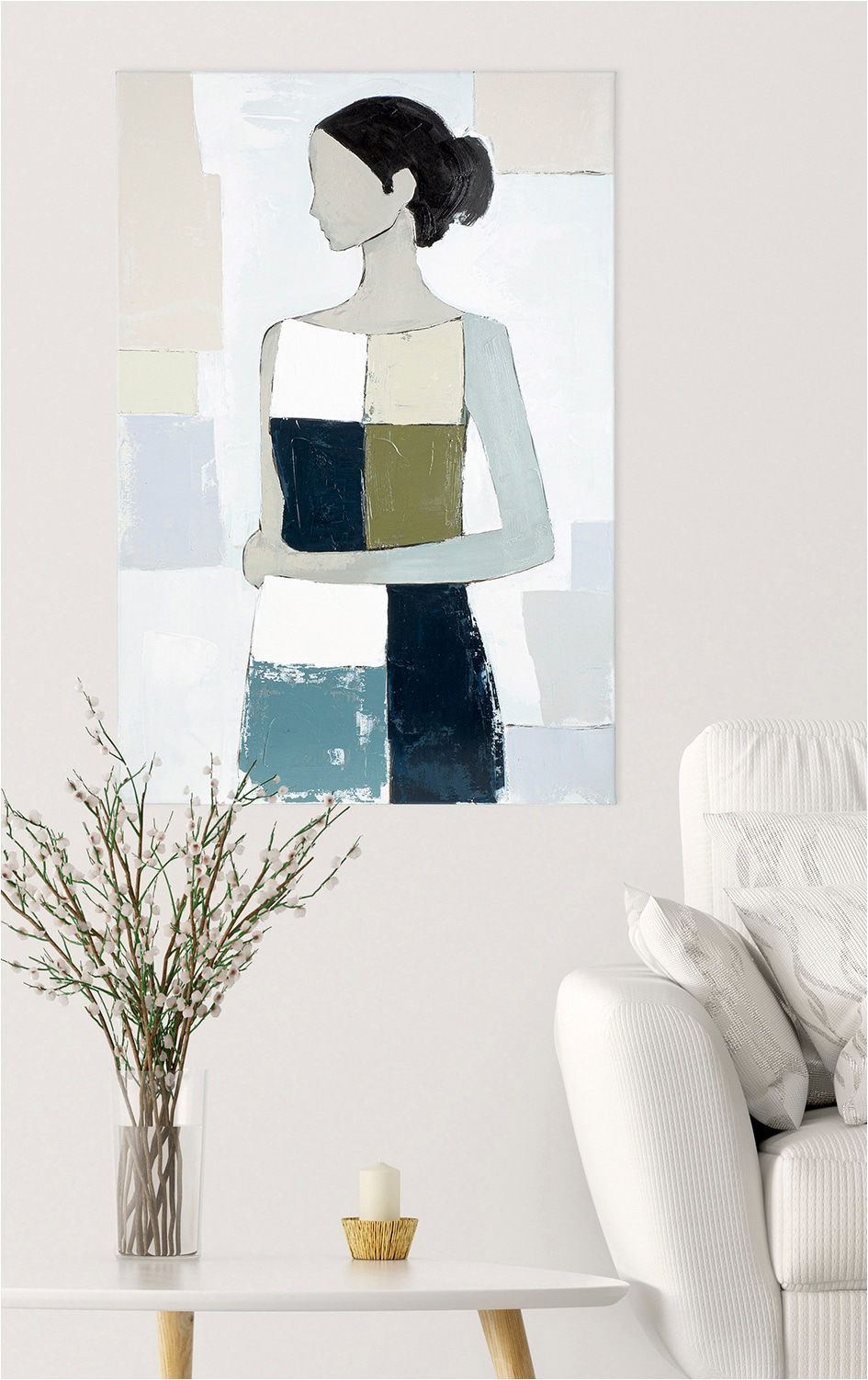GILDE Tableau sur toile »Bild rechteckig Janina  blau« Images de femmes 1 cuis tlg. Portrait visage abstrait art moderne style galerie peinture