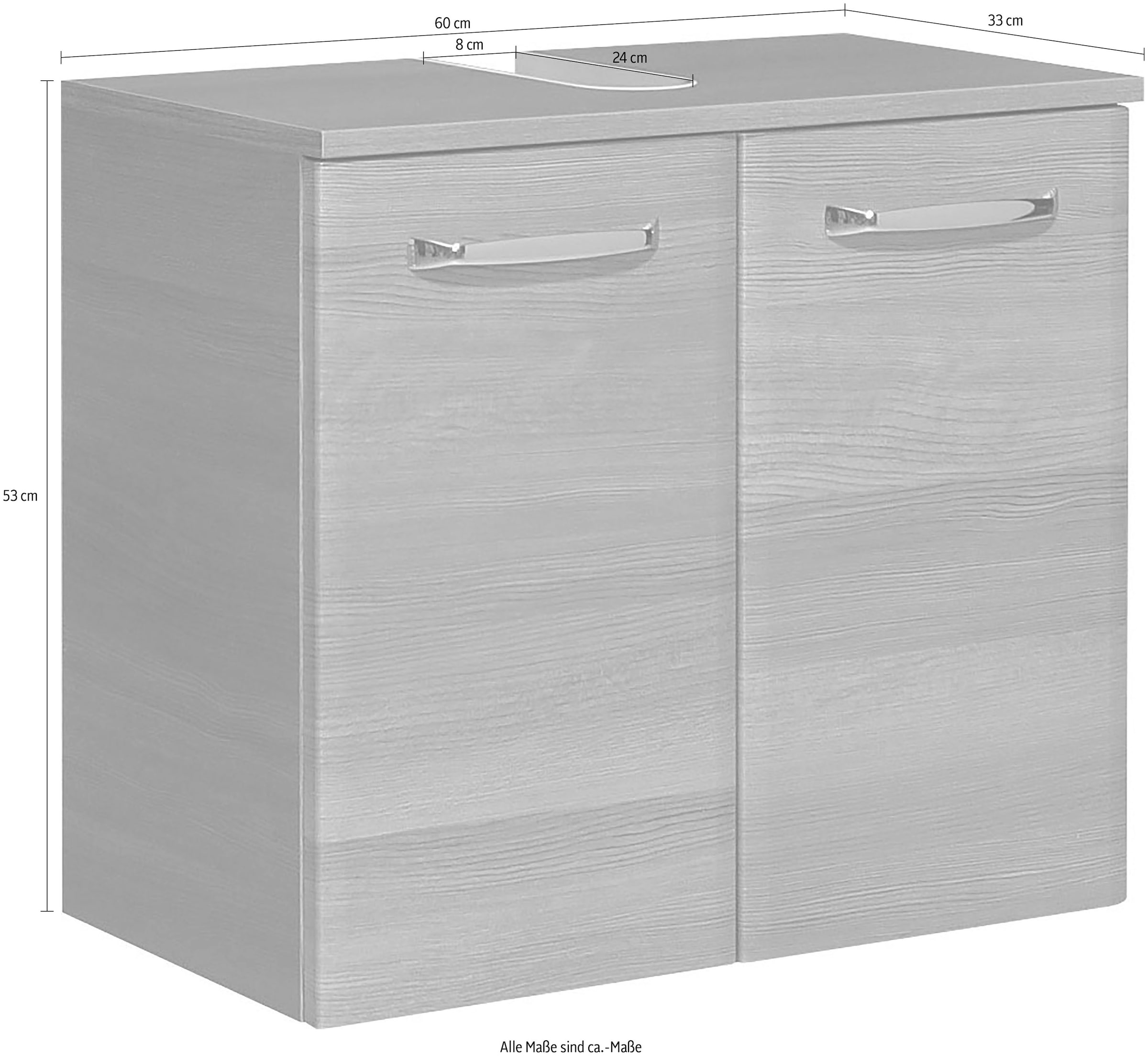 Saphir Armoire sous lavabo »Quickset Unterbeckenschrank mit 2 Türen, Siphonausschnitt, 60 cm breit« Armoire sous lavabo avec amortisseur de porte, poignées chromées brillantes