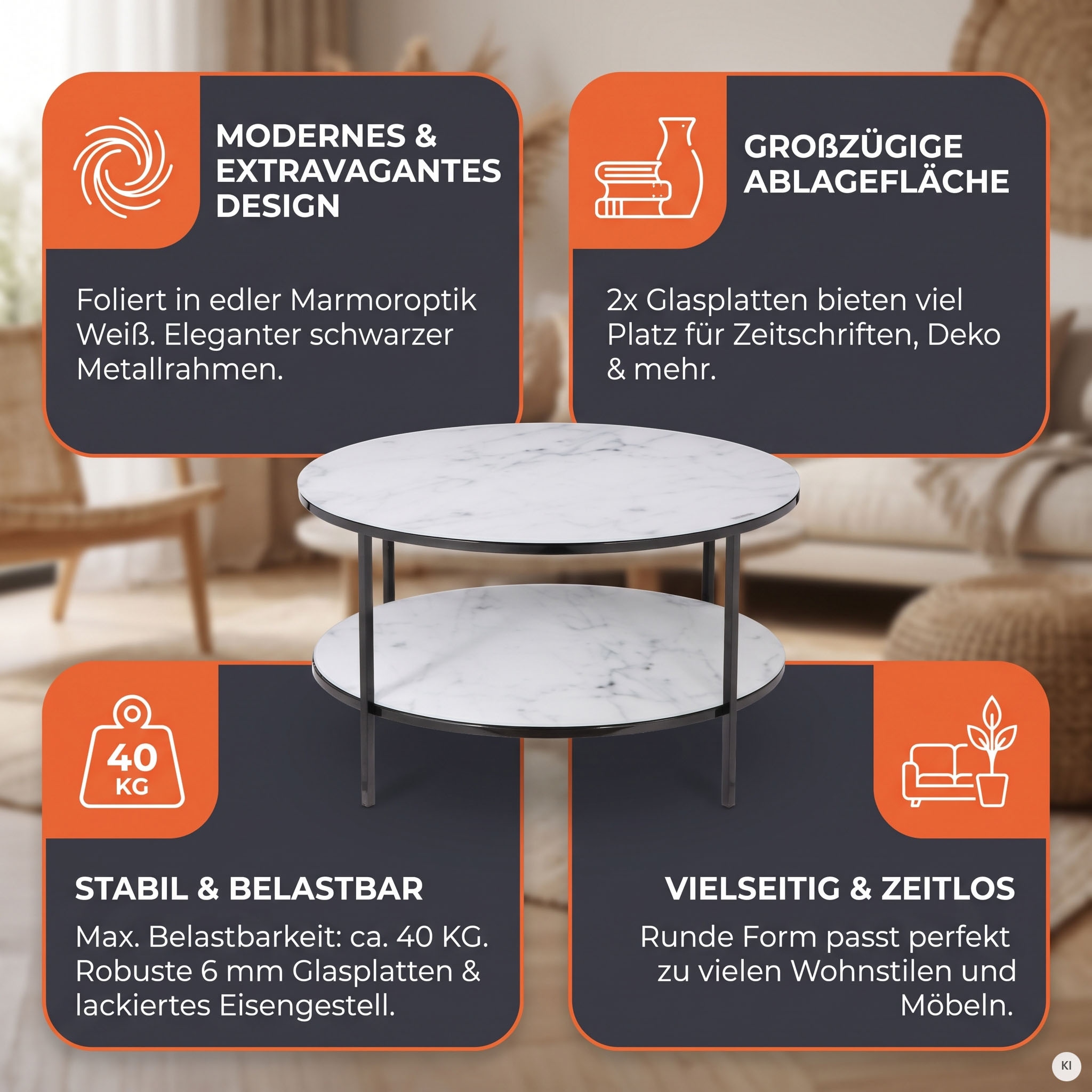 SalesFever Table basse »Caorle Coffeetable im minimalistischen Stil« Élégance et style : plateaux de table effet marbre