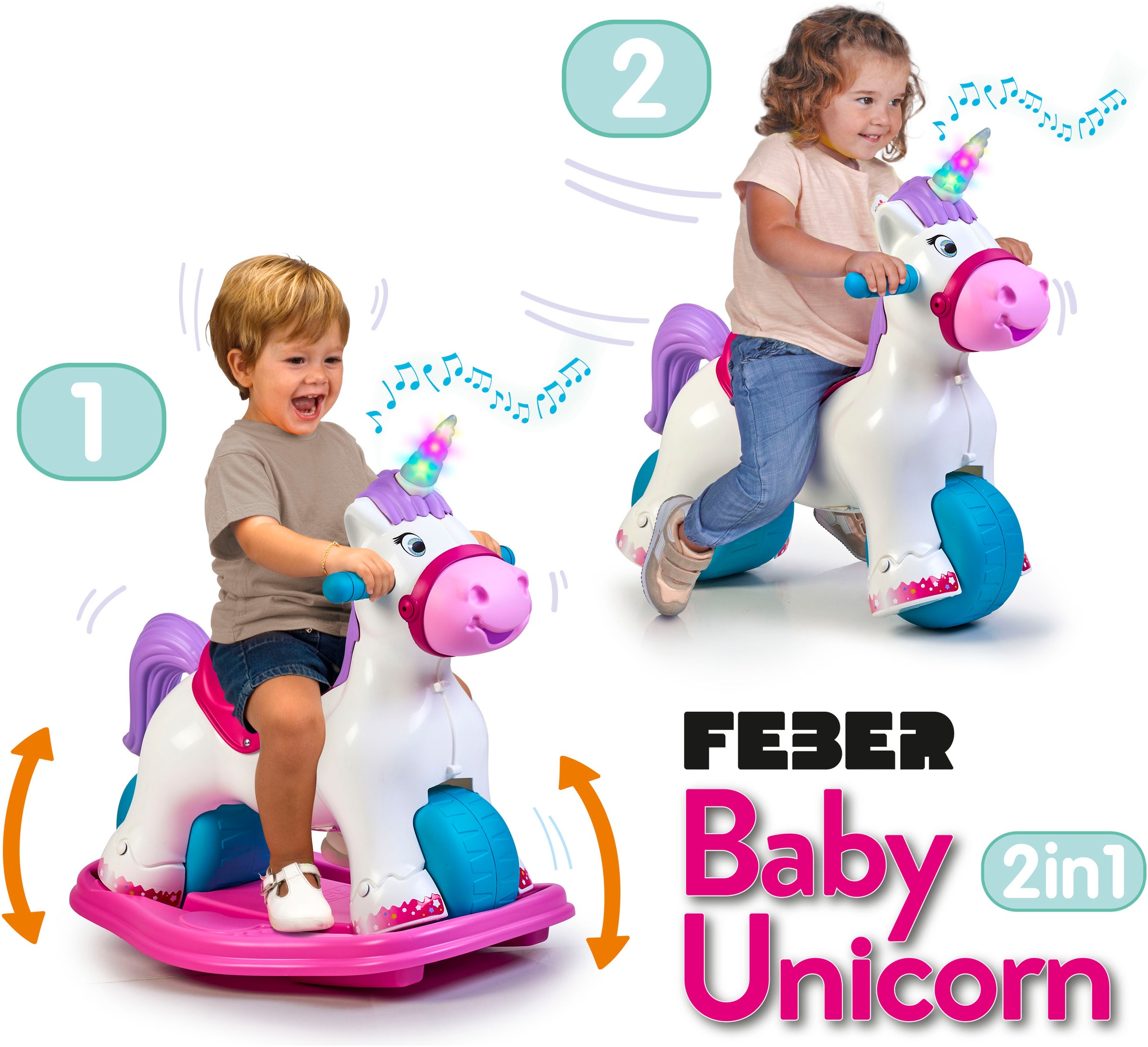 Feber® Animal à bascule »Feber Baby Unicorn 2in1« mit Licht- und Soundeffekt; Made in Europe