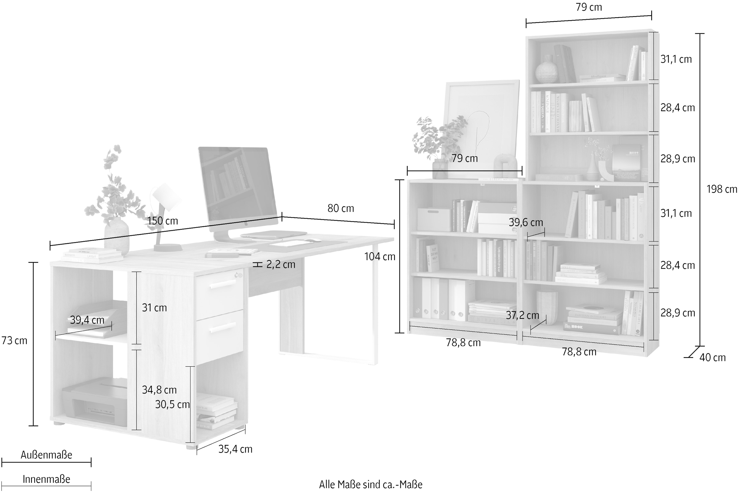 Parisot Ensemble de meubles de bureau »Start Up« Set, 3-tlg., 3 tlg. Gesamtarbeitsfläche 189 x 80 cm
