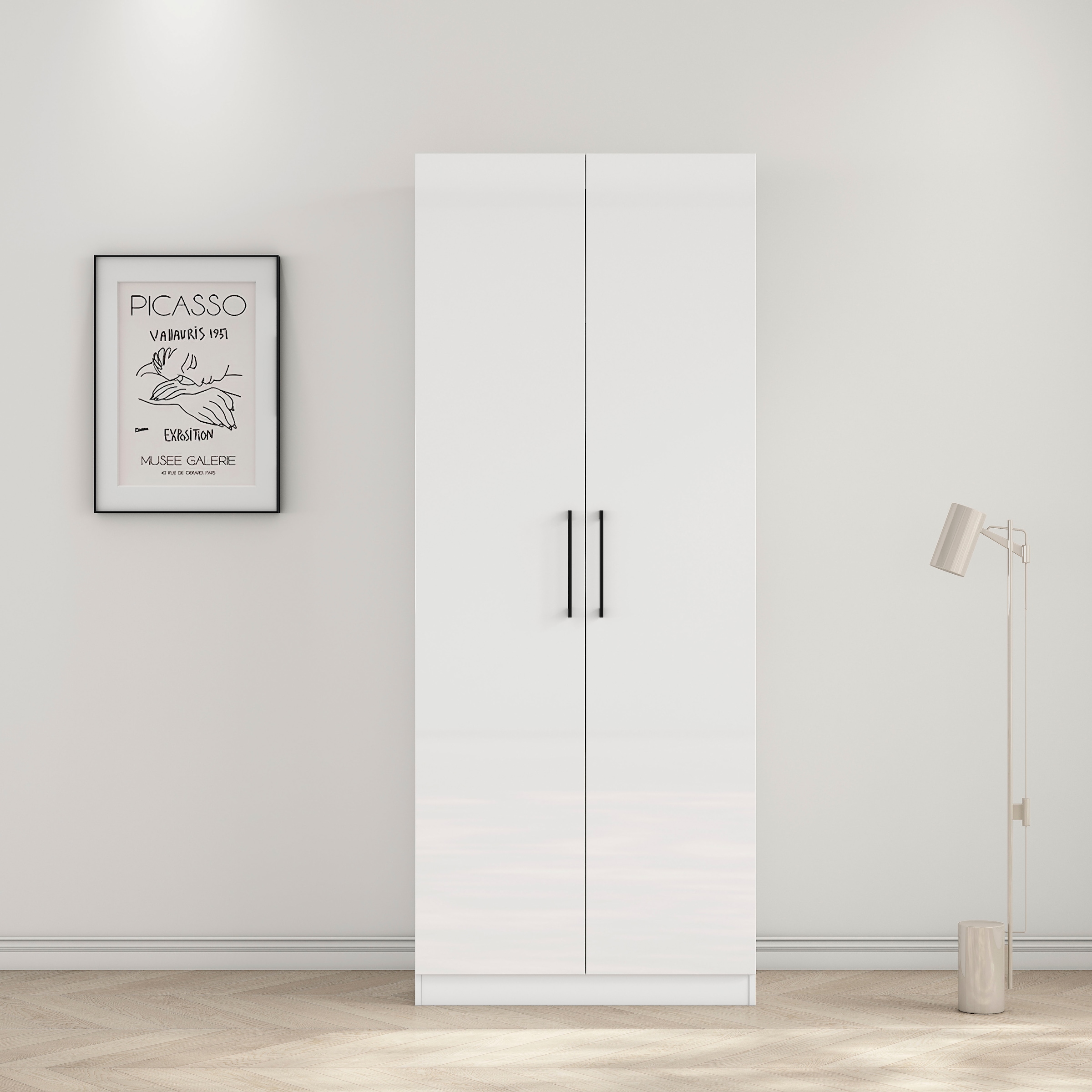GOODproduct Armoires à vêtements »Sylt Schlafzimmerschrank Garderobe Schrank hochglanz« Poignées métalliques haut de gamme en noir,  armoire à portes tournantes avec aménagement intérieur parfait, largeur 80cm