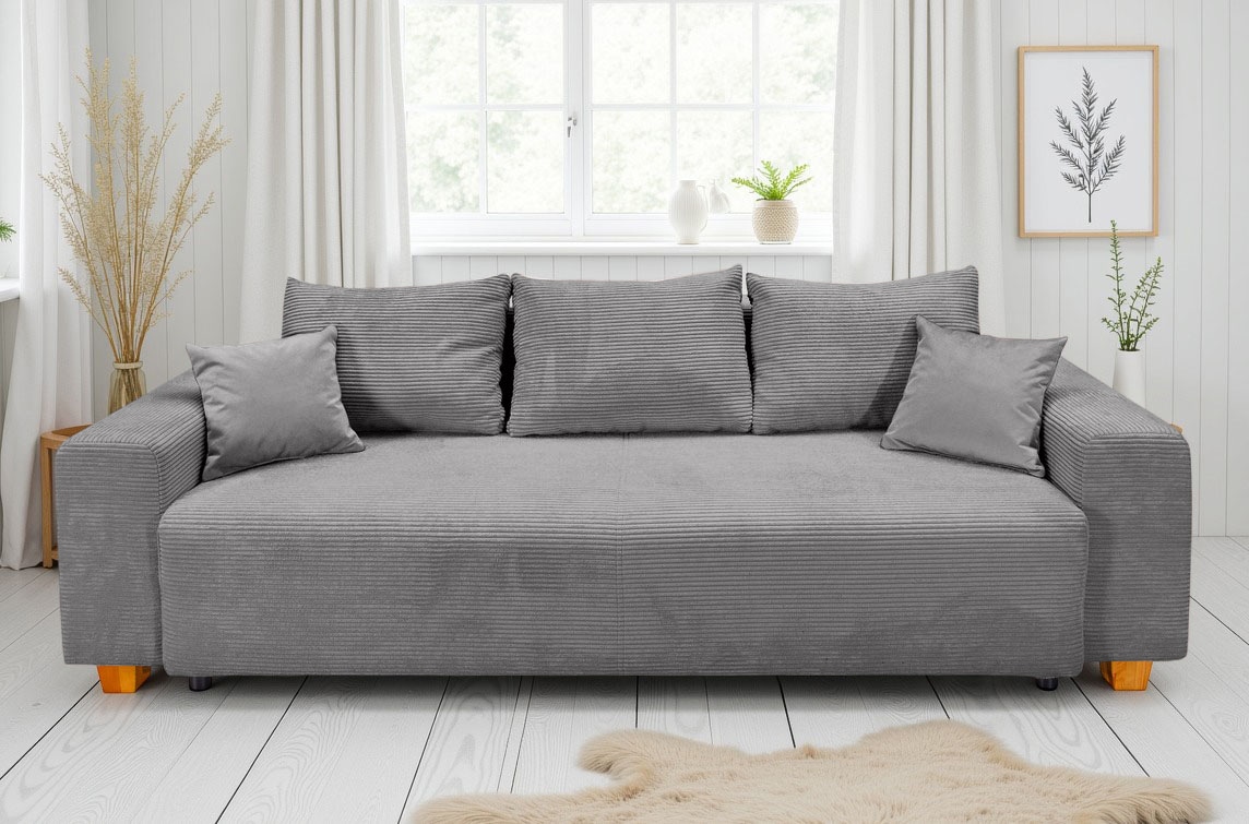 COLLECTION AB Canapé-lit »Yves, B: 243 cm, Liegefl. 142x194 cm« Bettfunktion, Bettkasten & 2 Zierkissen, Federkern