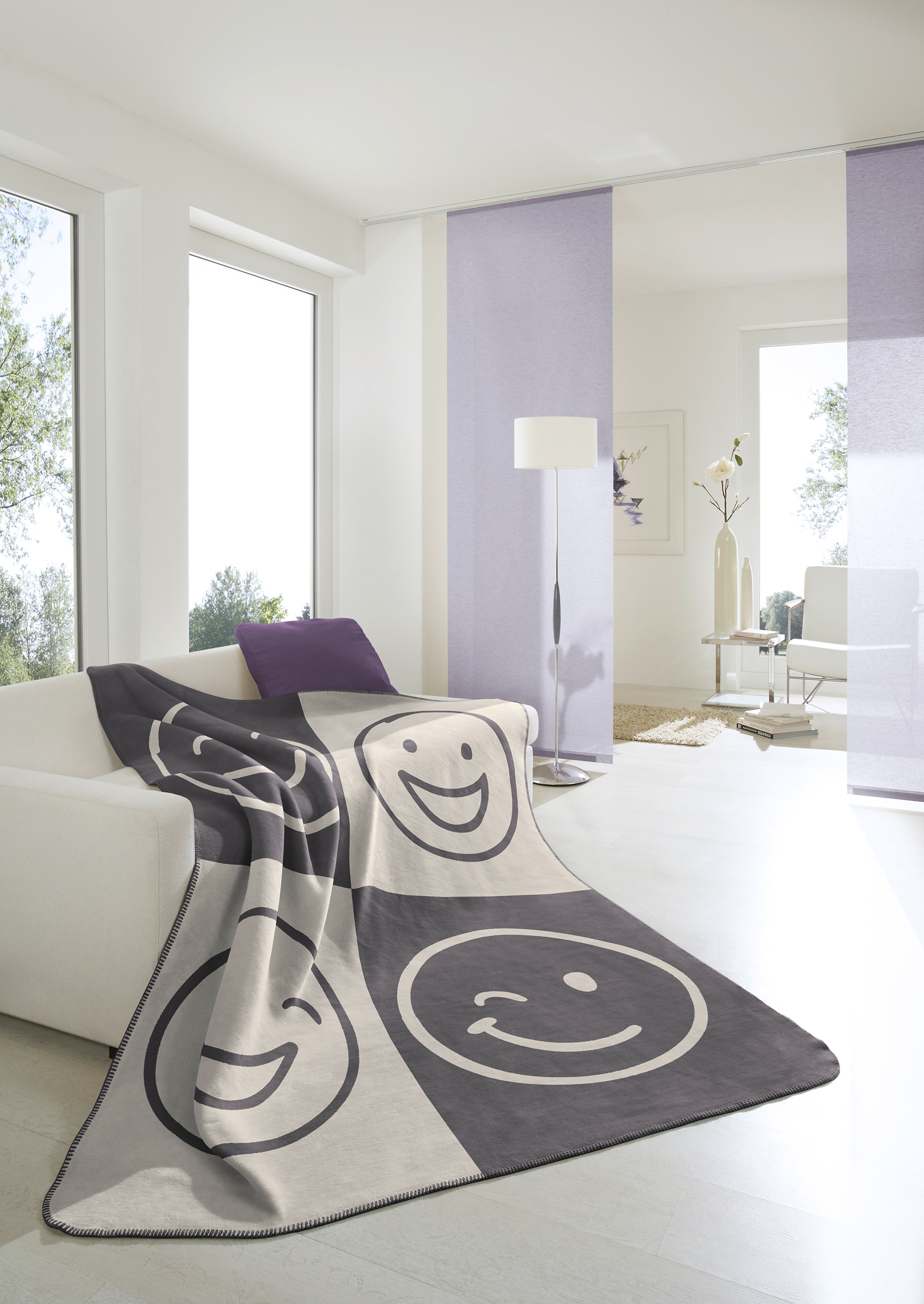 Biederlack Couverture d'intérieur »Emoji« avec smiley, 70% coton/30% polyacrylique