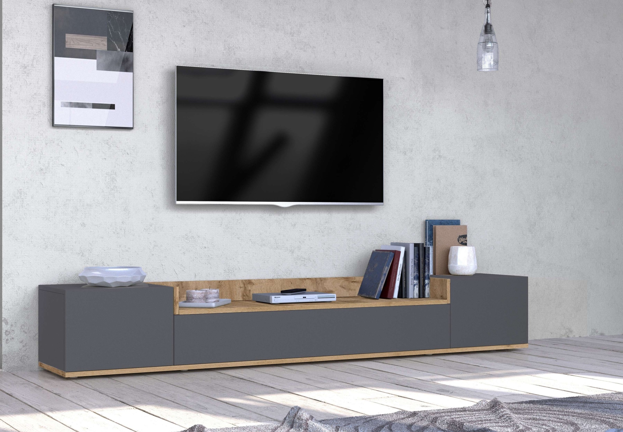GOODproduct Lowboard »BOLSENA,TV-Kommode, TV-Möbel,TV-Bank, 4 Fächer und offenes Ablagefach« 1 Stk. tlg. stehend/hängend montierbar, Made in Italy, B/T/H: 200 × 35 × 31,2 cm