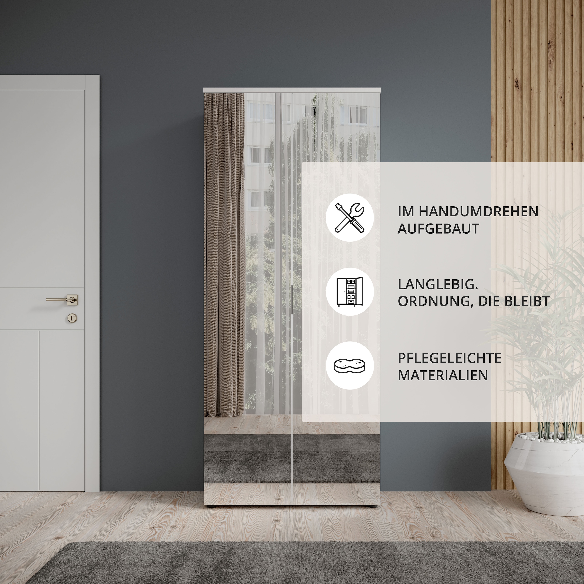 HBZ Armoire à chaussures »Lincoln mit Spiegel, BxHxT 80x190x35 cm« 1 cuis tlg. Schuhschrank mit 2 Spiegeltüren, 9 Einlegeböden, 2 feste Böden