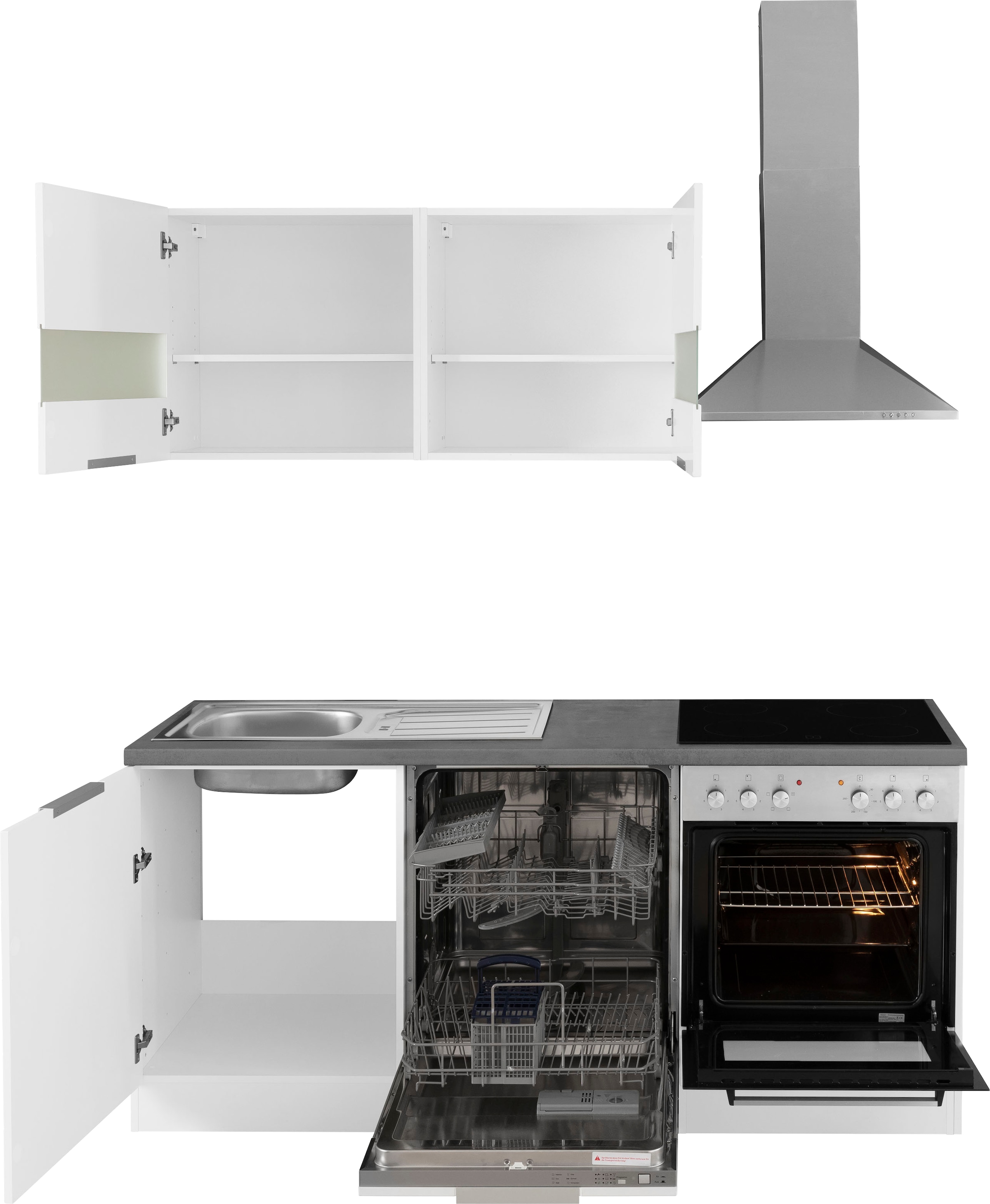 KOCHSTATION »KS-Luhe« 180 cm breit, wahlweise mit oder ohne E-Geräten, gefräste MDF-Fronten