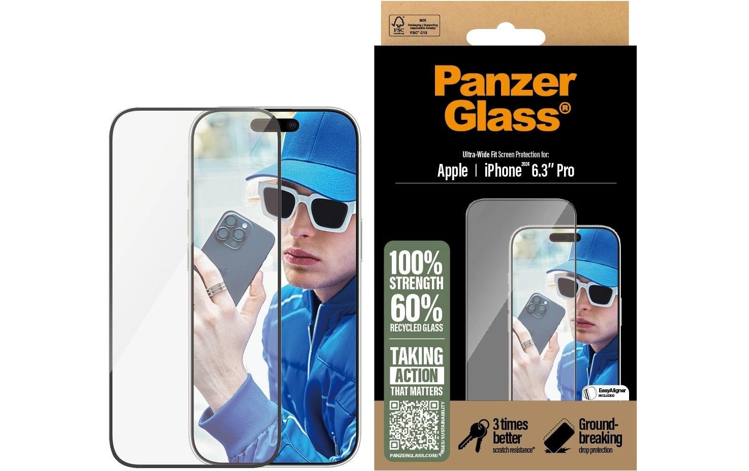 PanzerGlass Verre de protection d'écran »Ultra Wide Fit iPhone 16 Pro« für iPhone 16 Pro 1 cuis tlg.