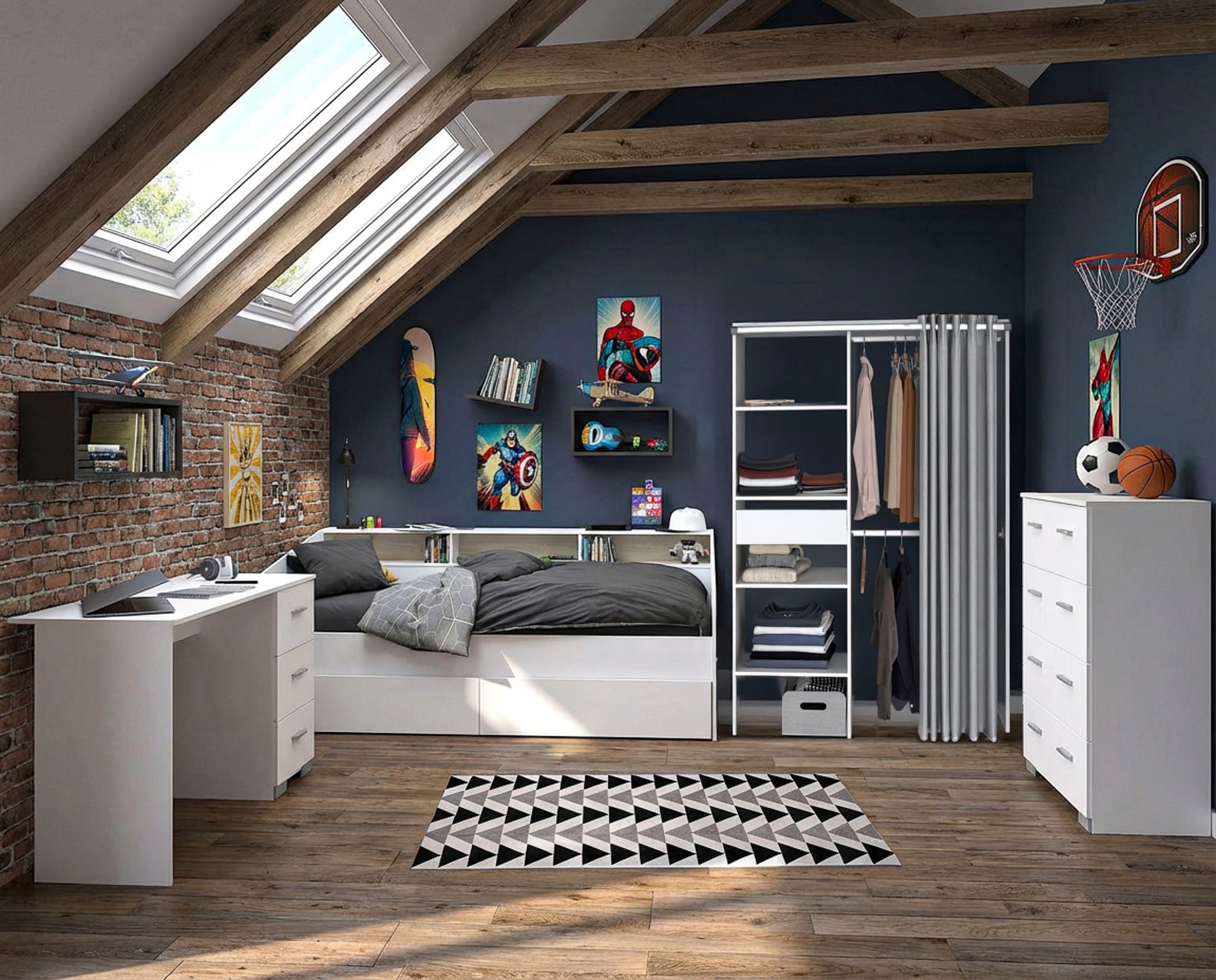 Parisot Set de chambre d'adolescent »Parisot Sleep 13« Ensemble, 5 tlg. paroi arrière du rangement pivotante - blanc ou chêne