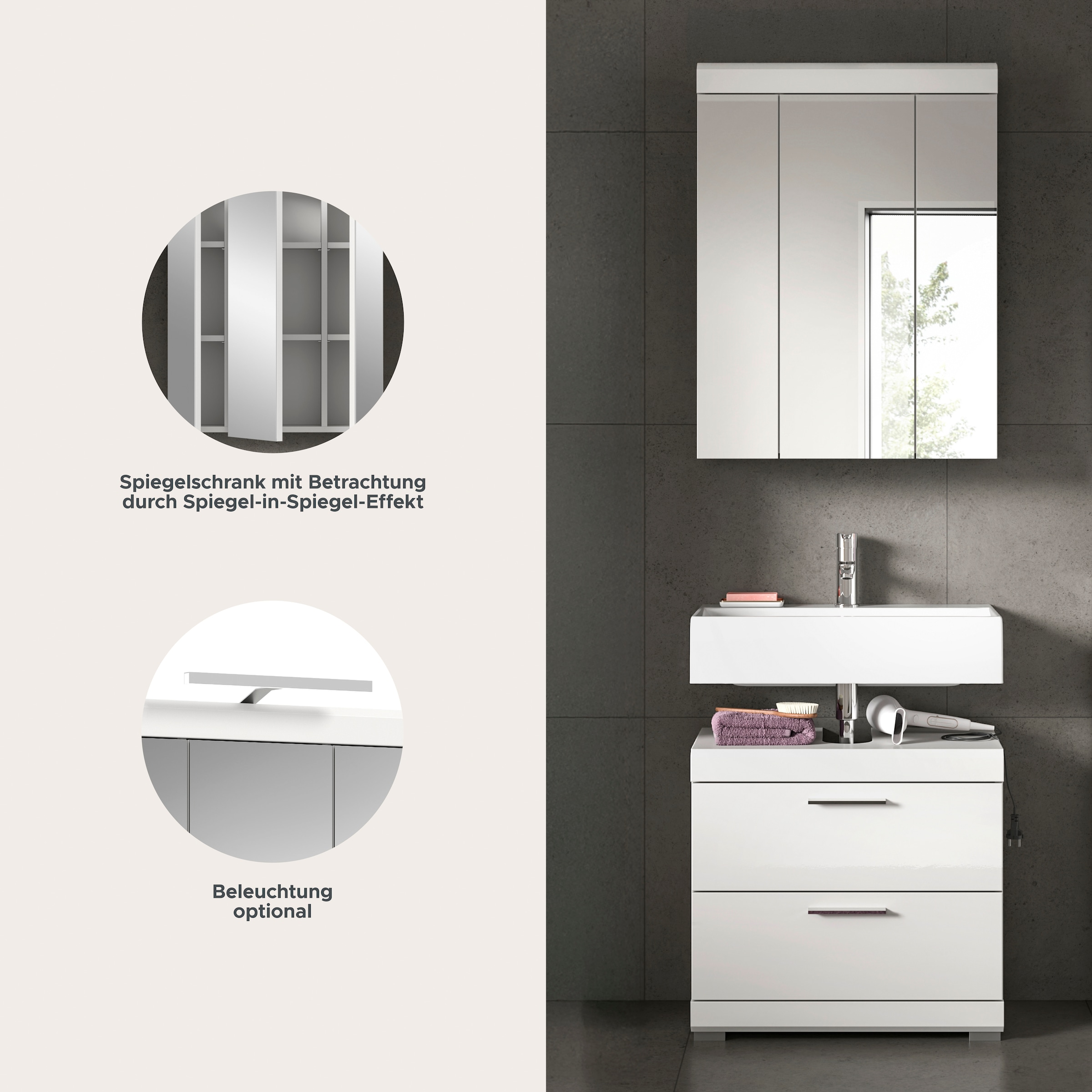 welltime Ensemble de meubles de salle de bain »SIENA, 2 tlg., bestehend aus: Waschbeckenunterschrank, Spiegelschrank« Ensemble, BEST-SELLER !, 2 cuis tlg.