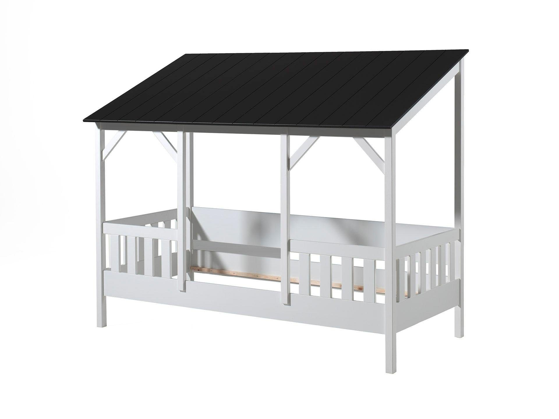 Vipack Lit d'enfant »Hausbett, aus MDF und Massivholz, Dach schwarz oder weiss« L/H/P env. 214,2x174x105,3 cm, avec encadrement périphérique,  au choix avec ou sans tiroir de lit sur roulettes