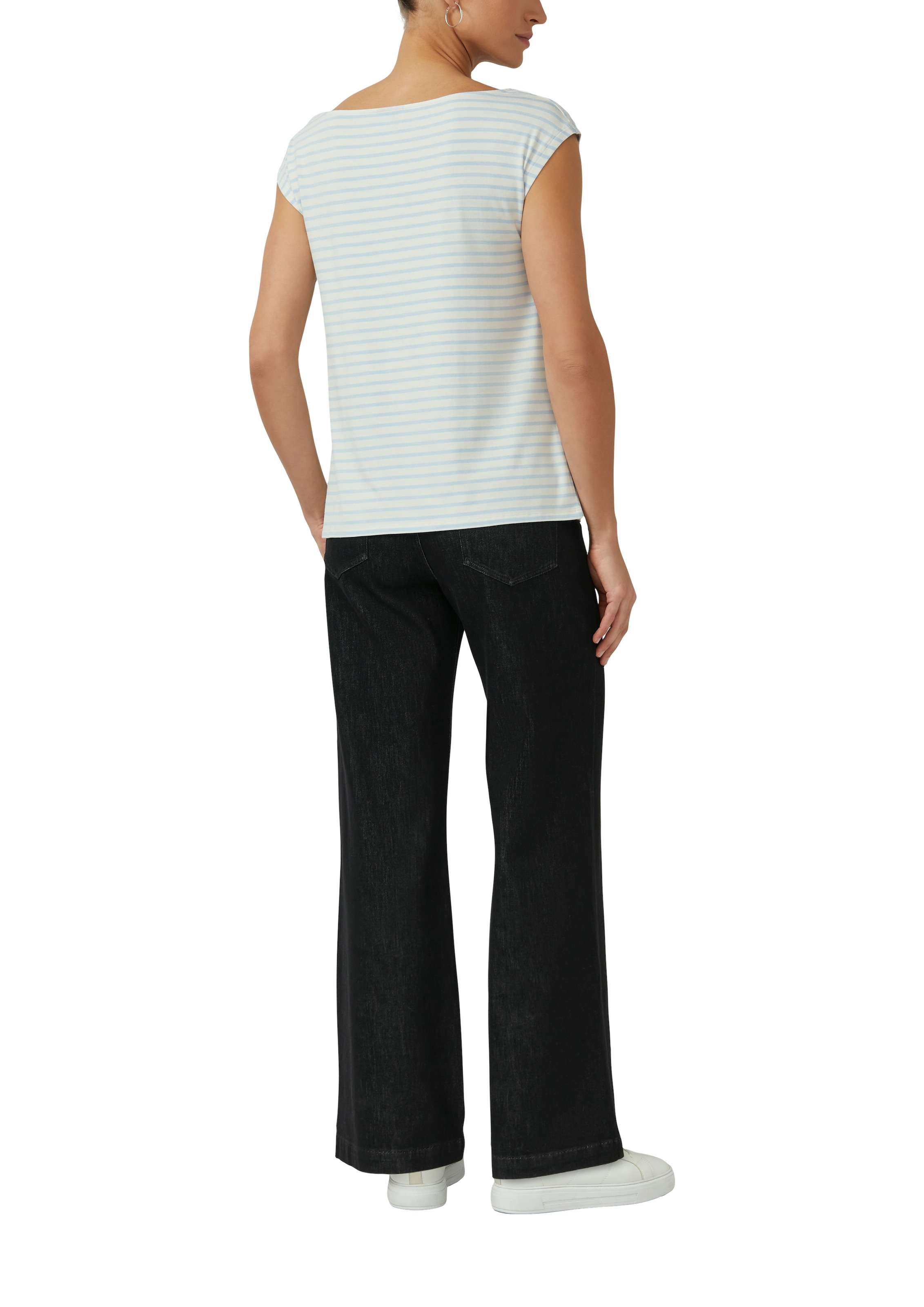 s.Oliver BLACK LABEL T-Shirt mit Wasserfallausschnitt und Streifen-Design