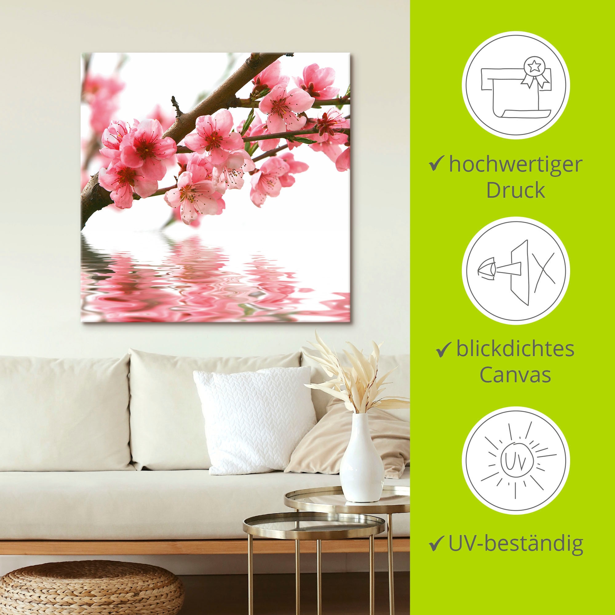 Artland Tableau sur toile »Pfirsichblüten reflektieren im Wasser« 1 cuis tlg. auf Holzrahmen gespannt