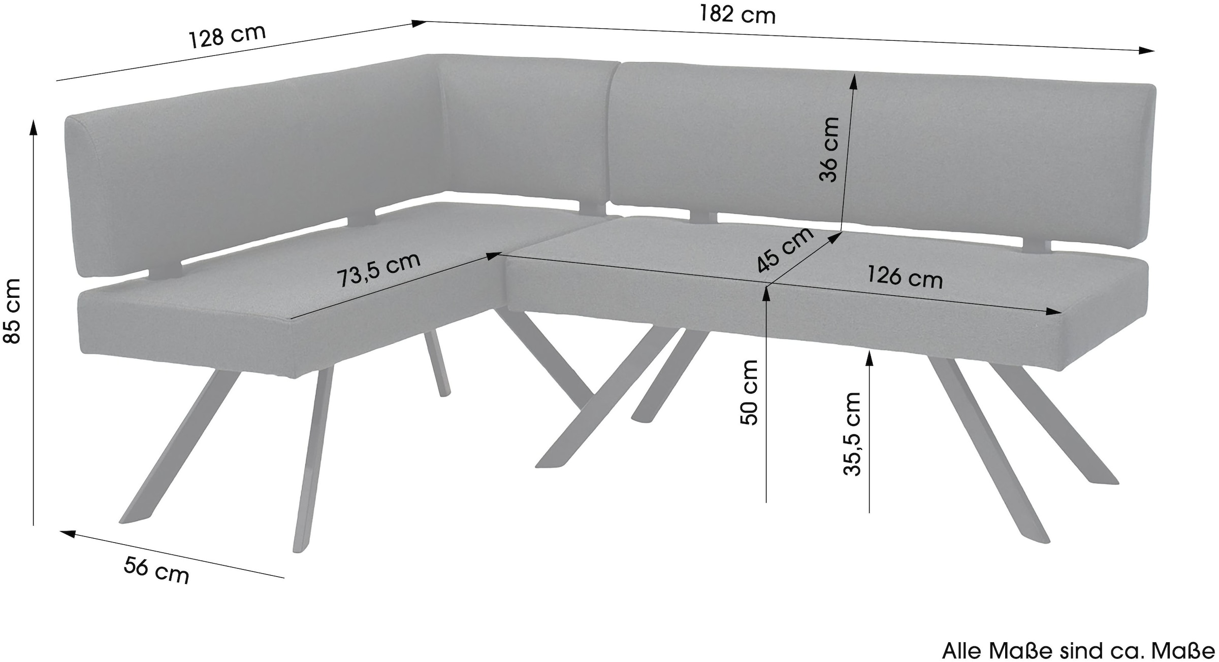 byLIVING Banc d'angle »TORONTO« Webstoff, bis 160 kg, Taschenfederkern, 4-Fussgestell, 3 Sitzplätze