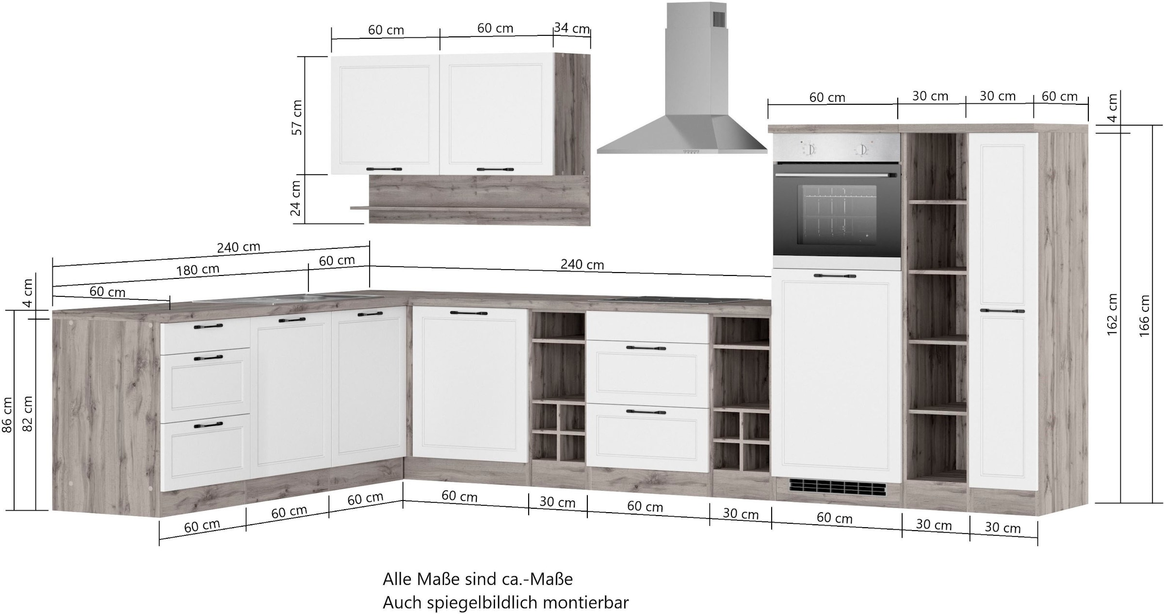 KOCHSTATION Winkelküche »KS-Lana« Stellbreite 240/360 cm, wahlweise mit E-Geräten