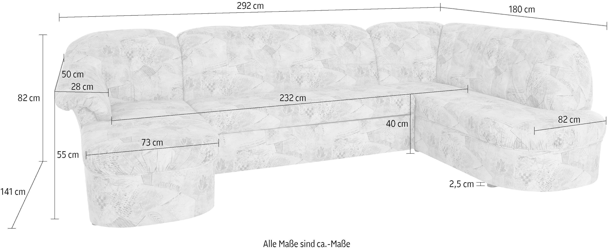 DOMO collection Paysage de salon »Pegnitz, zeitlos&modern, elegante Rückensteppung, Breite 292cm, U-Form« wahlweise mit Bettfunktion
