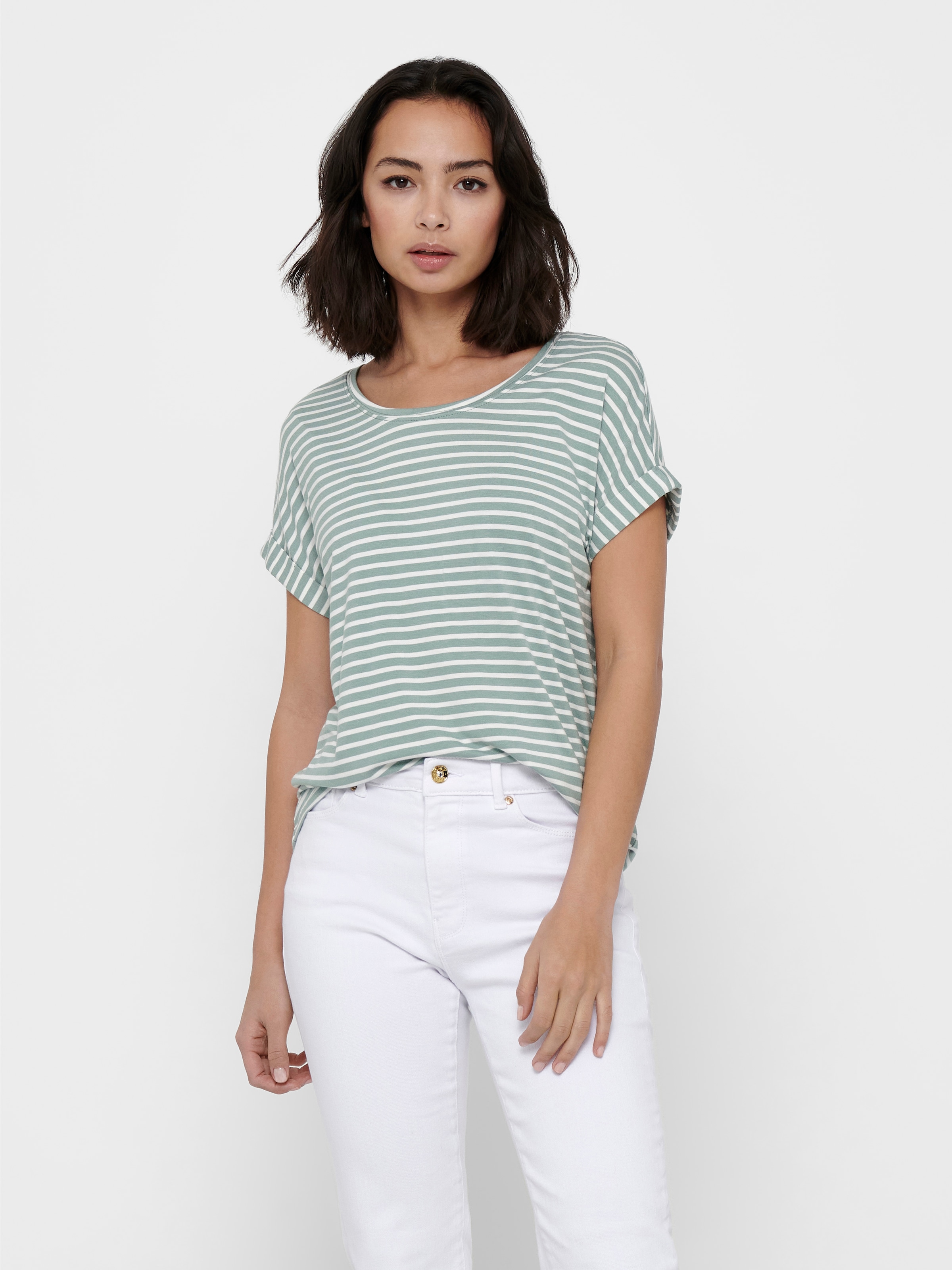 ONLY Kurzarmshirt »ONLMOSTER STRIPE S/S O-NECK TOP JRS NOOS« gestreift, lässig geschnitten, Jersey, Rundhals, Viskosemischung