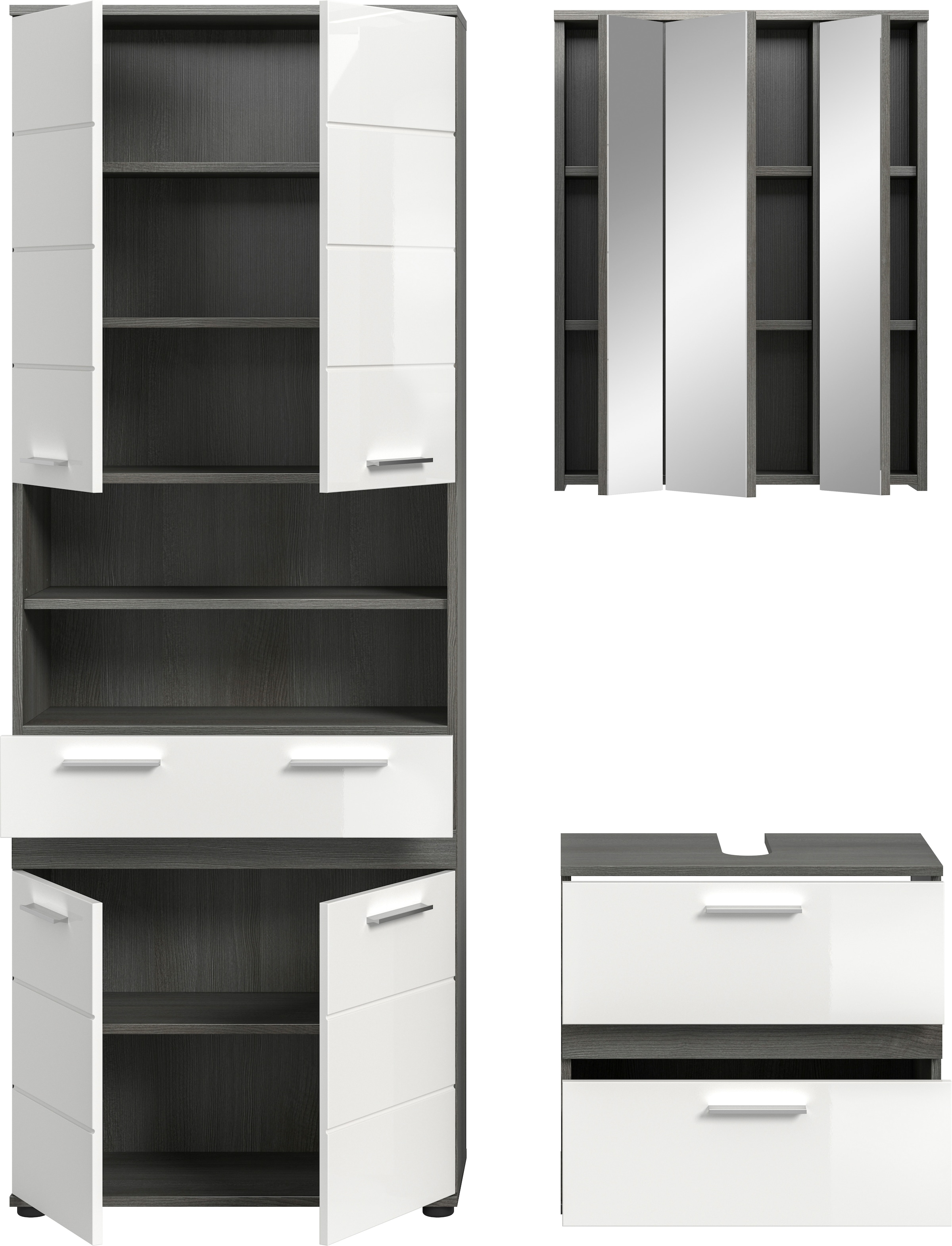 welltime Badmöbel-Set »LUCCA, 3-tlg. Badkombination, viel Stauraum, modernes Design« 3 Stk. tlg.