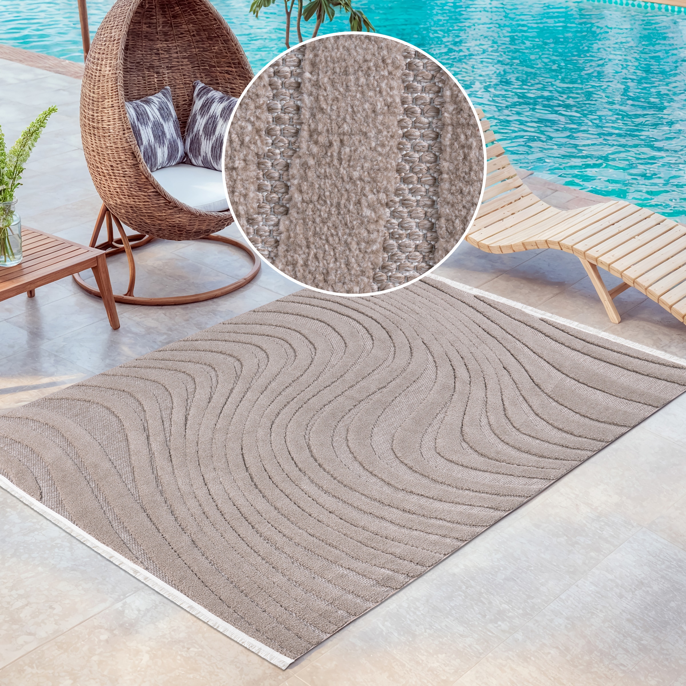 GOODproduct Tapis »Samelia mit Fransen, Wellendesign, Balkon, Camping« Rectangulaire 6 mm Höhe Hoch-Tief-Struktur, In- und Outdoor geeignet für Küche oder Esszimmer
