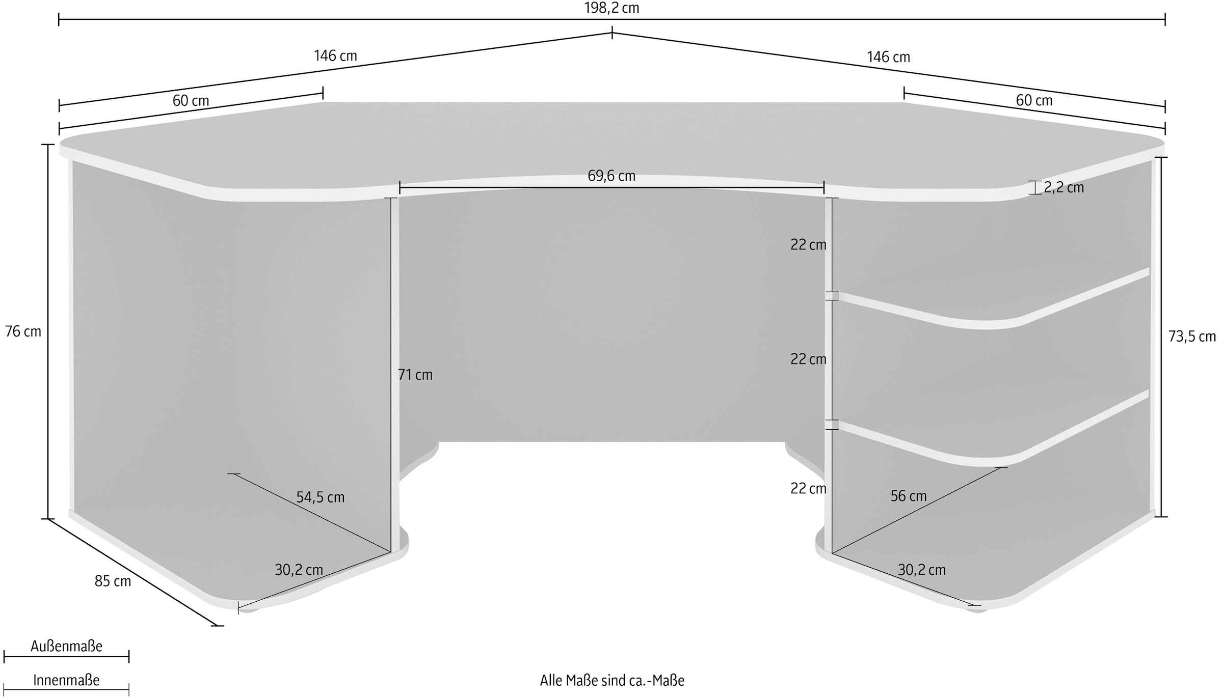 byLIVING Gamingtisch »Thanatos« Breite 198 cm, moderner Eckschreibtisch