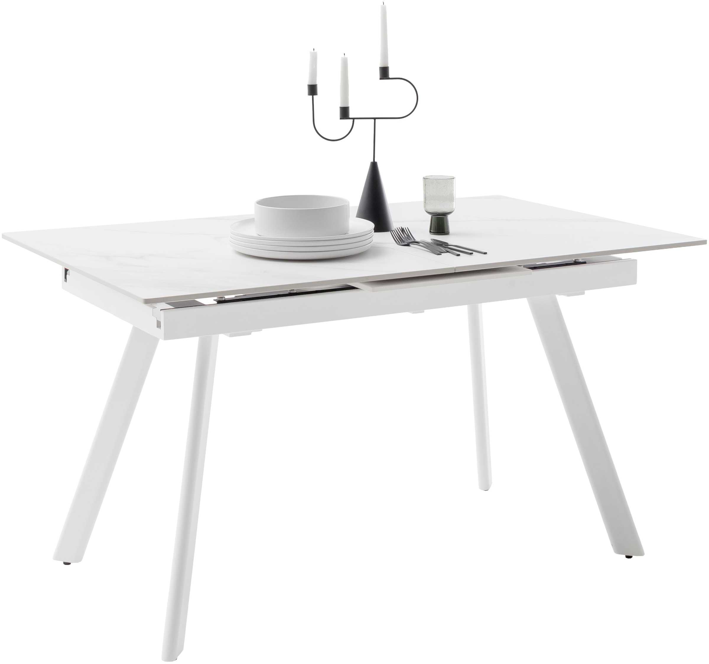 MCA furniture Esstisch »PARENZO Auzugtisch 140-180 cm weiss marmoriert - bis 8 Personen« 1 Stk. tlg. Keramik, Metall weiss, Synchronauszug, ausziehbar, 6-8 Personen