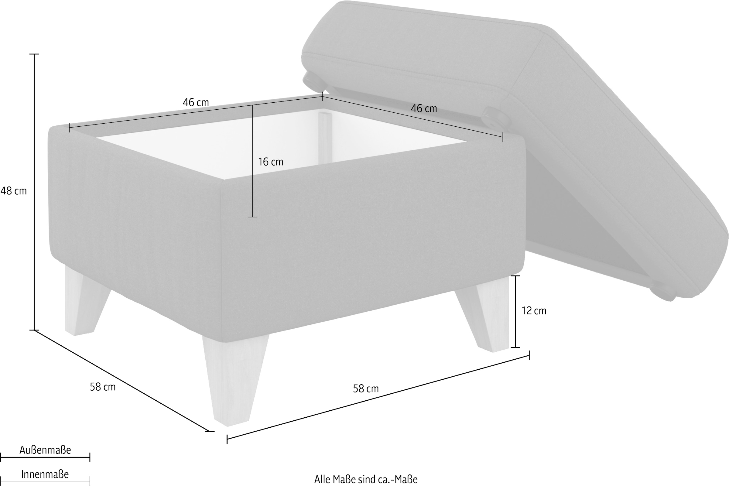 sit&more Tabouret de rangement »Visby« Stauraum, auch erhältlich mit Wasser zu reinigendem "Soft clean" Bezug