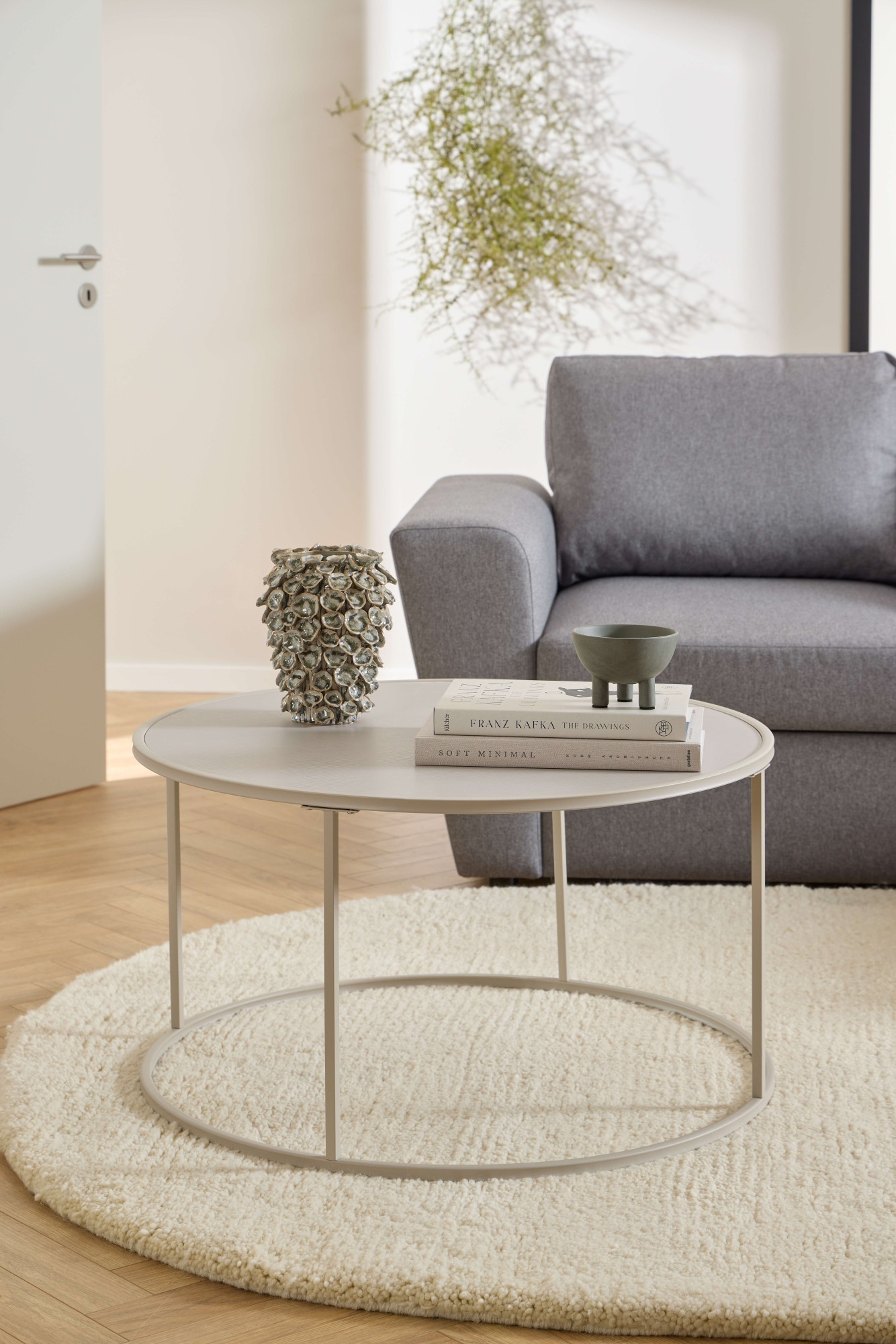 ACTONA GROUP Table basse »Seaford Kaffeetisch, Wohnzimmertisch« table basse ronde avec plateaux en mélamine gris et structure en acier, Ø80x45 cm