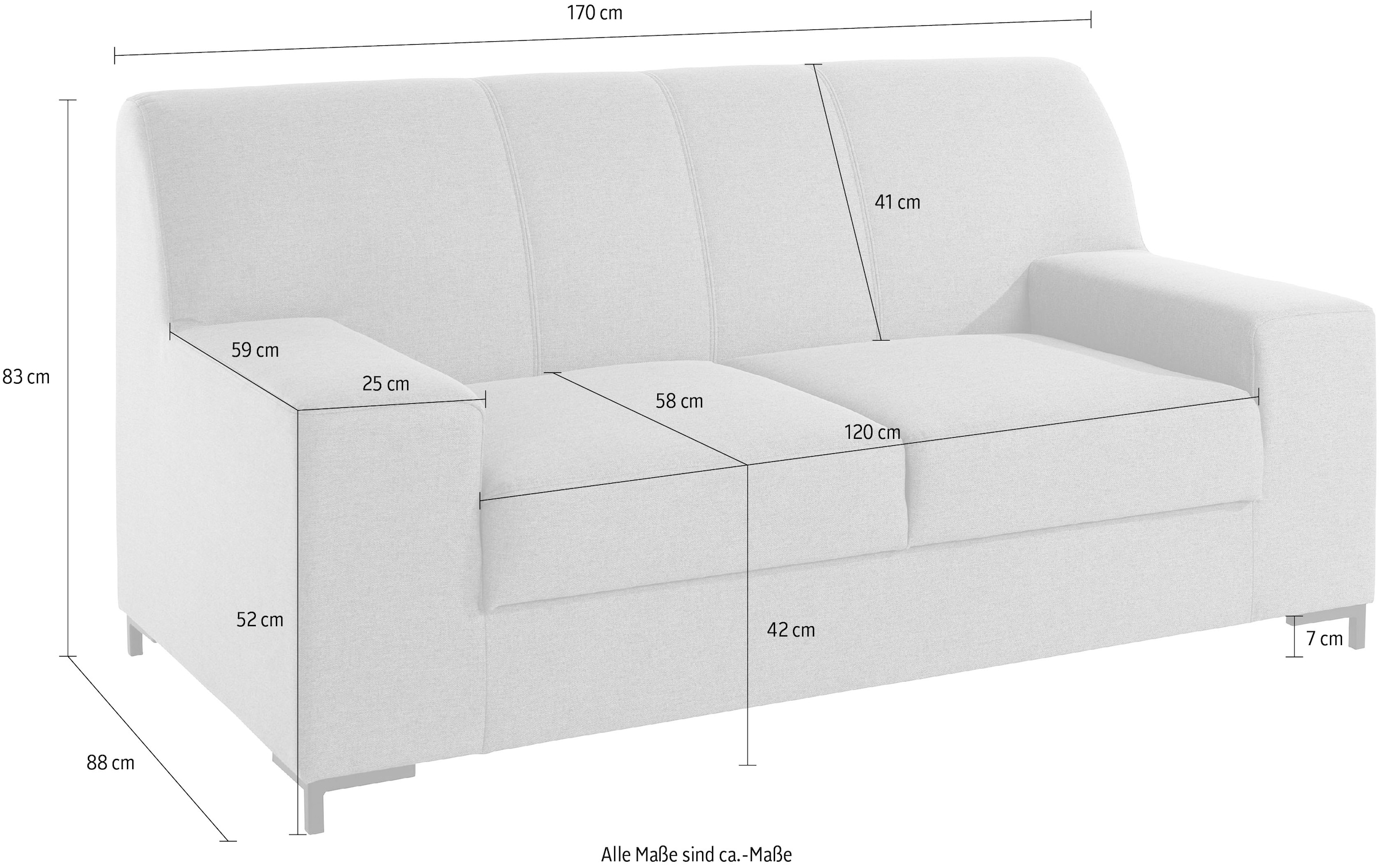 DOMO collection 2-Sitzer »Ledas kubisch und komfortabel, flache Armlehnen, eleganter Fuss,« Breite 170cm, in vielen Farben erhältlich