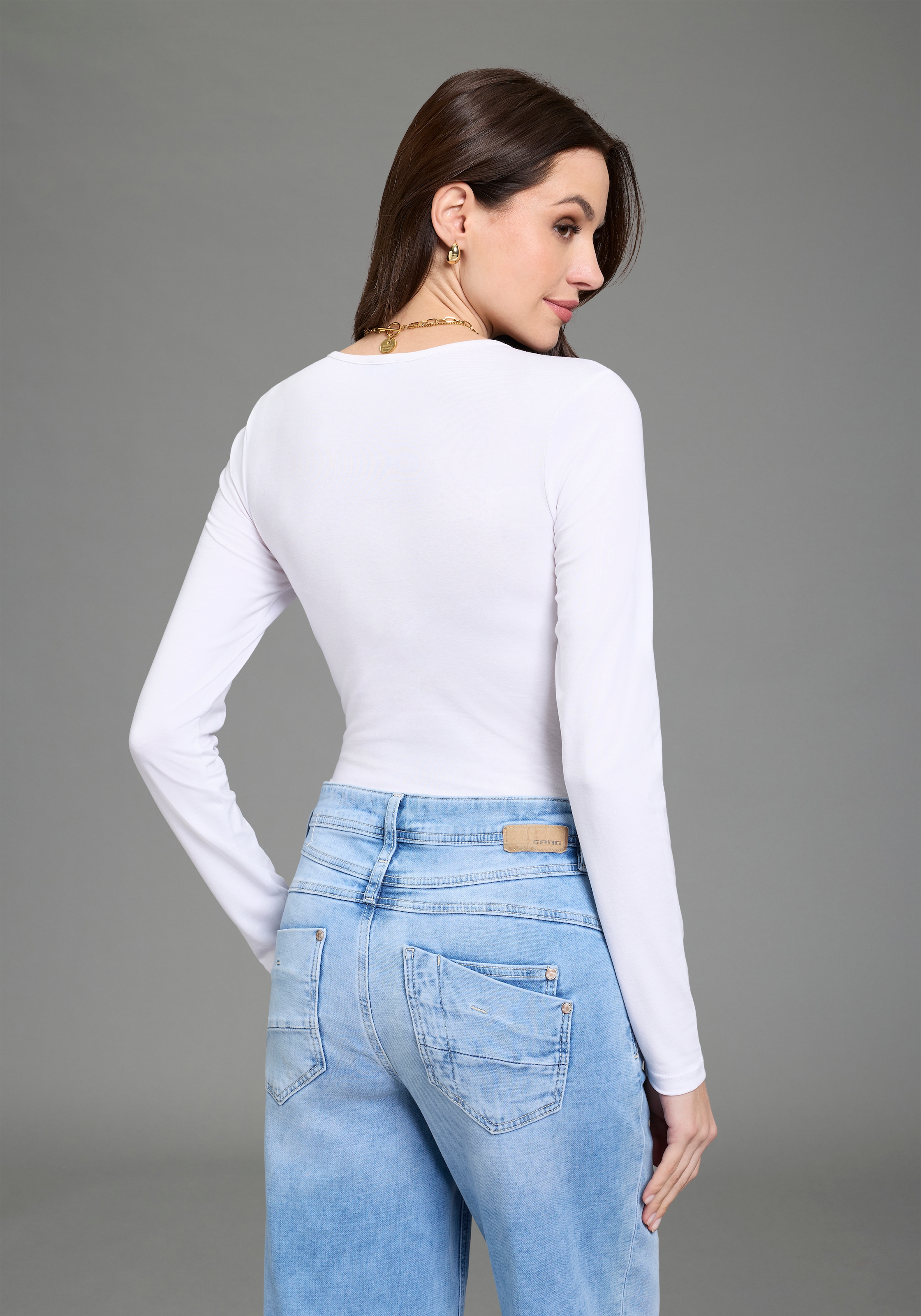 Laura Scott Langarmbody V-Ausschnitt, figurbetonte Passform, Basic Design