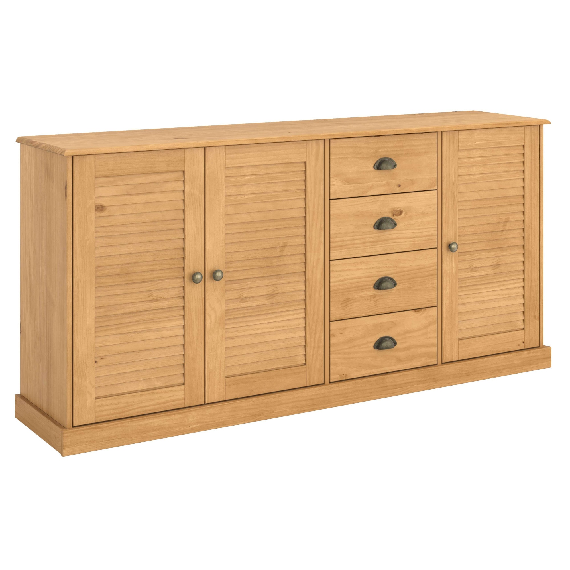GOODproduct Sideboard »Turia, mit Lamellentüren« Kommode aus massivem Kiefernholz, FSC®, 4 Schubkasten, Breite 166 cm