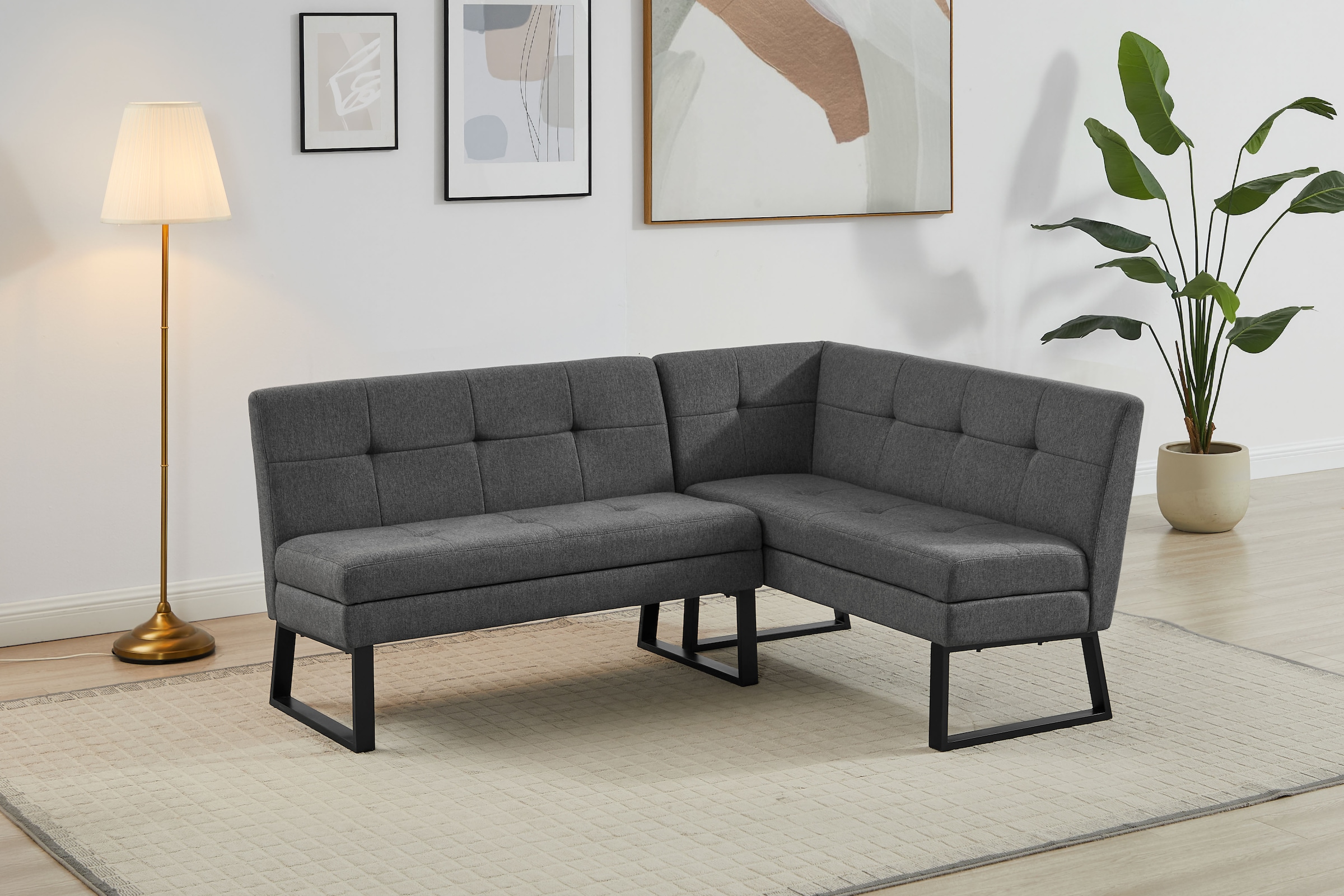 GOODproduct Eckbankgruppe »Geranie, Sitzgruppe, Eckbank inkl. Stauraum, Esstisch, 2 Freischwinger« Set, Eckbank inkl. Stauraum wahlweise links und rechts montierbar, 4 Stk. tlg. Eckbank inkl. Stauraum wahlweise links oder rechts montierbar