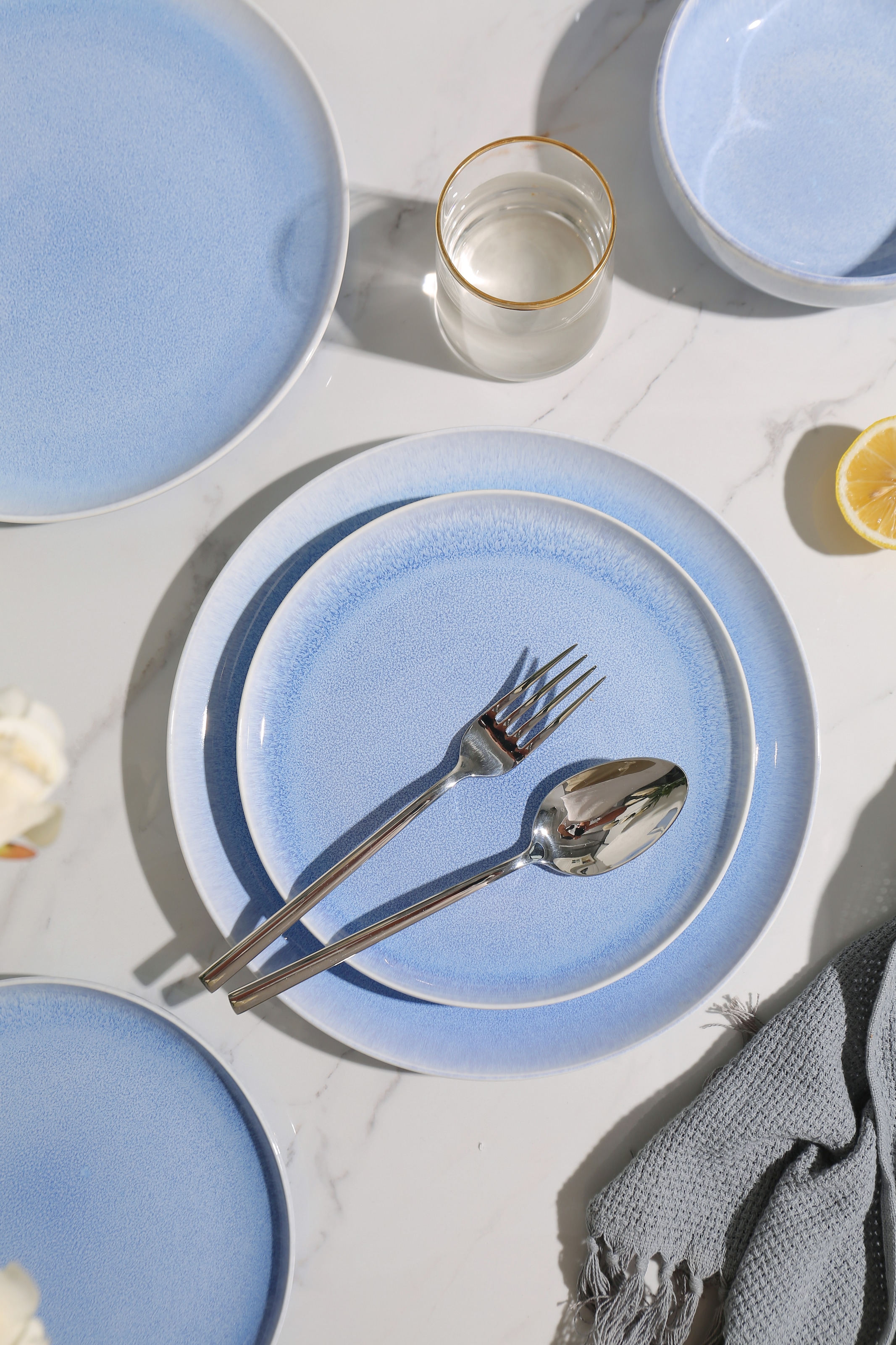 GOODproduct Set de vaisselle »Flett, mit Reaktivglasur« Teller Set, spülmaschinenfest und mikrowellengeeignet