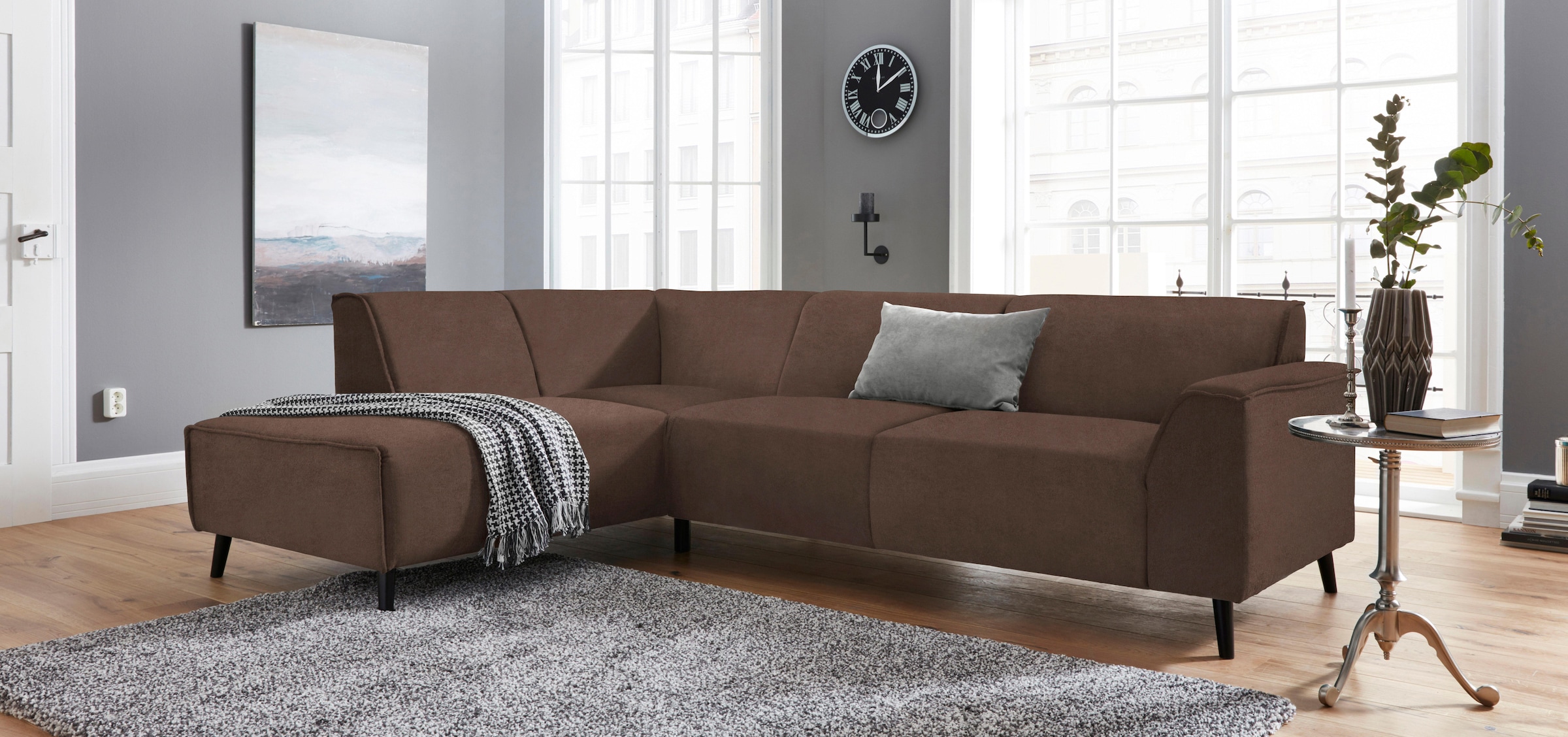 DOMO collection Ecksofa »Amora, inkl. Federkern für mehr Sitzkomfort, Breite 263cm, L-Form« mit Ottomane, elegant und zeitlos, bequem, Komfortsitzhöhe 47cm