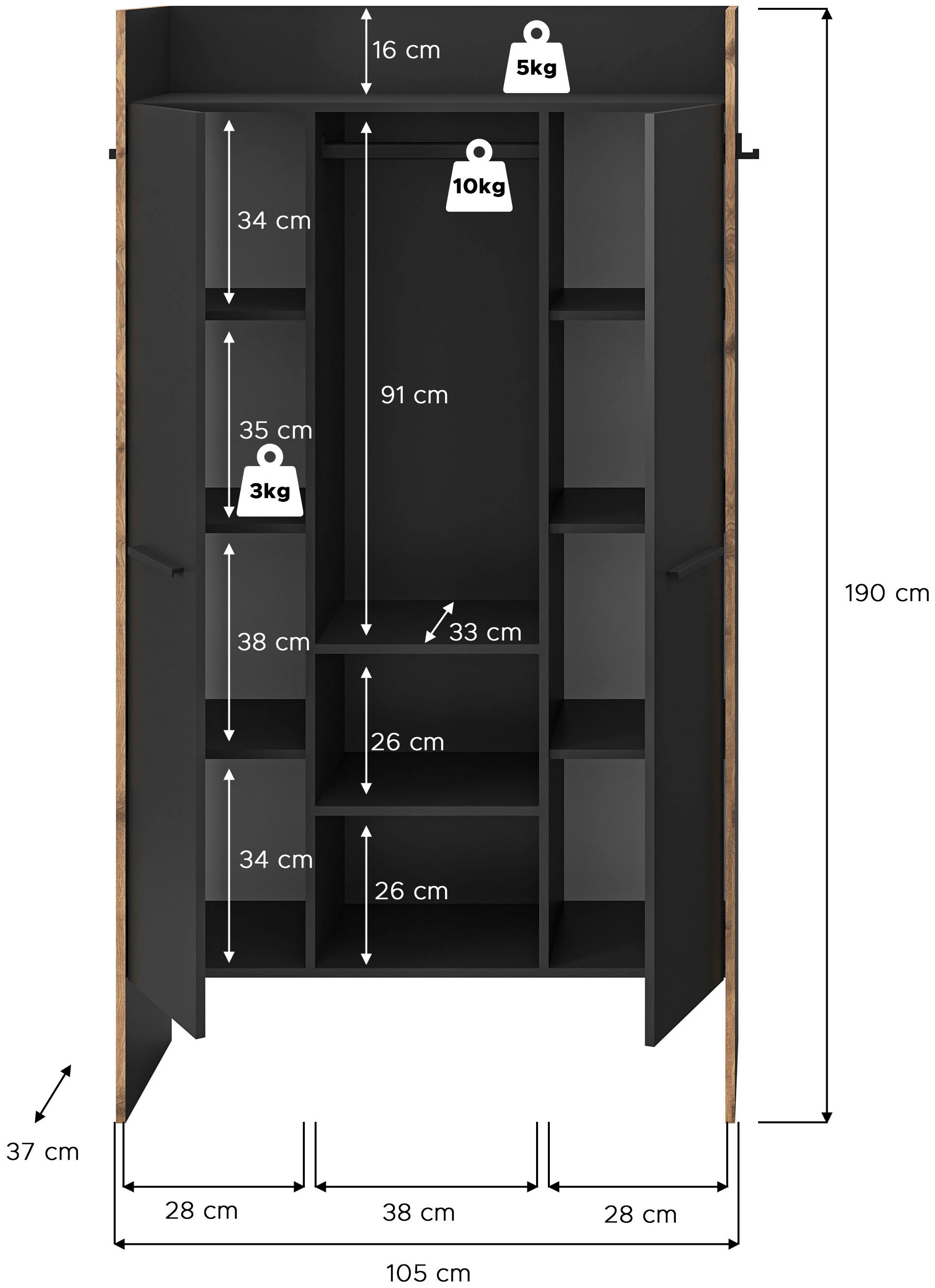 INOSIGN Armoire vestiaire »MUSTA, Breite: 70cm, mit Kleiderstange, 2 Haken, 2 Türen, 1 Hutablage« Dielenschrank, Flurschrank, Schrank, Universalschrank, Sitzbank