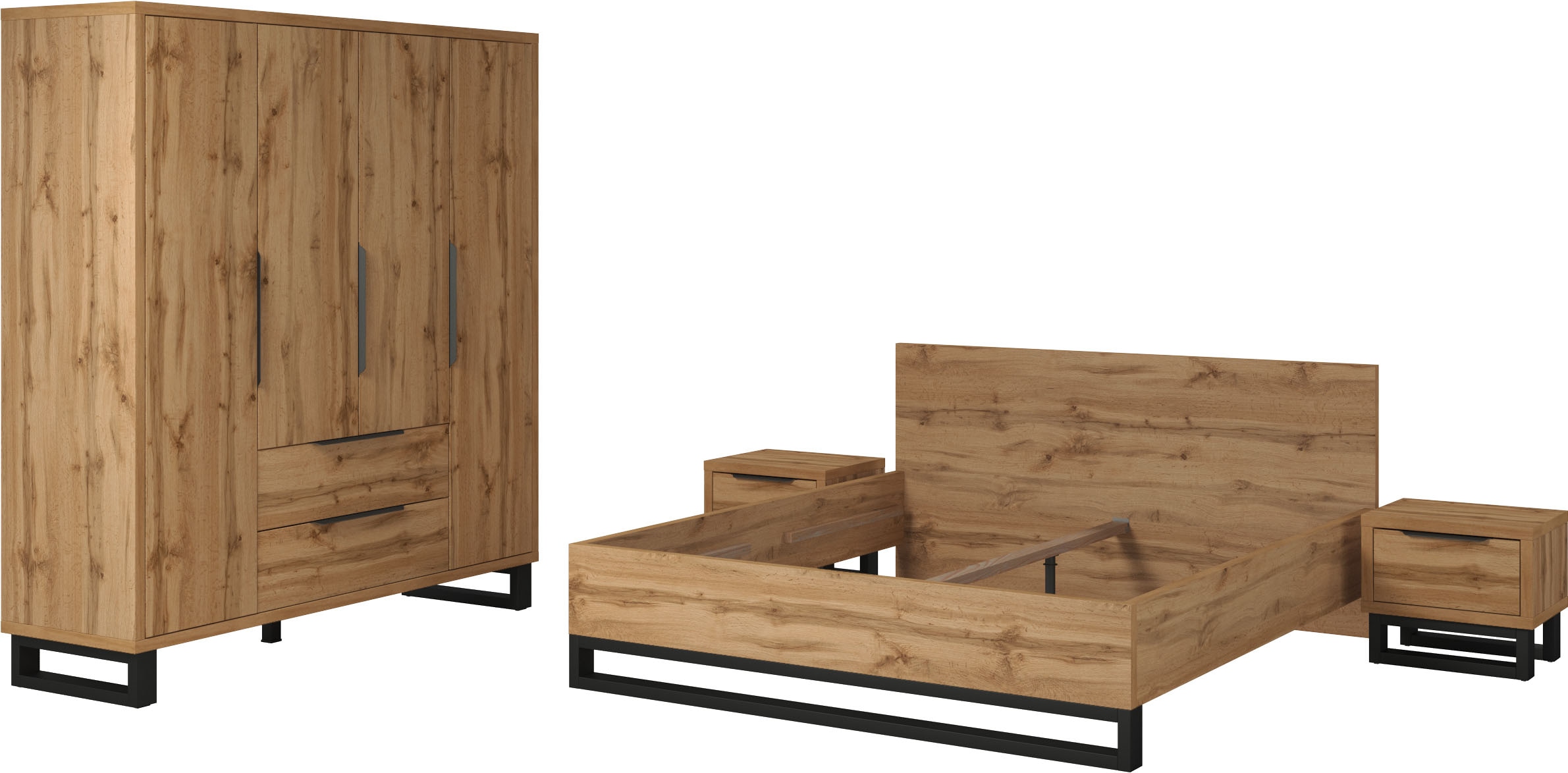 Home affaire Schlafzimmer-Set »Bronne,Komplettschlafzimmer (Set,4-St)« Schlafzimmer-Set, Schrank 191cm breit, 2xNachtische, Bett180/200cm