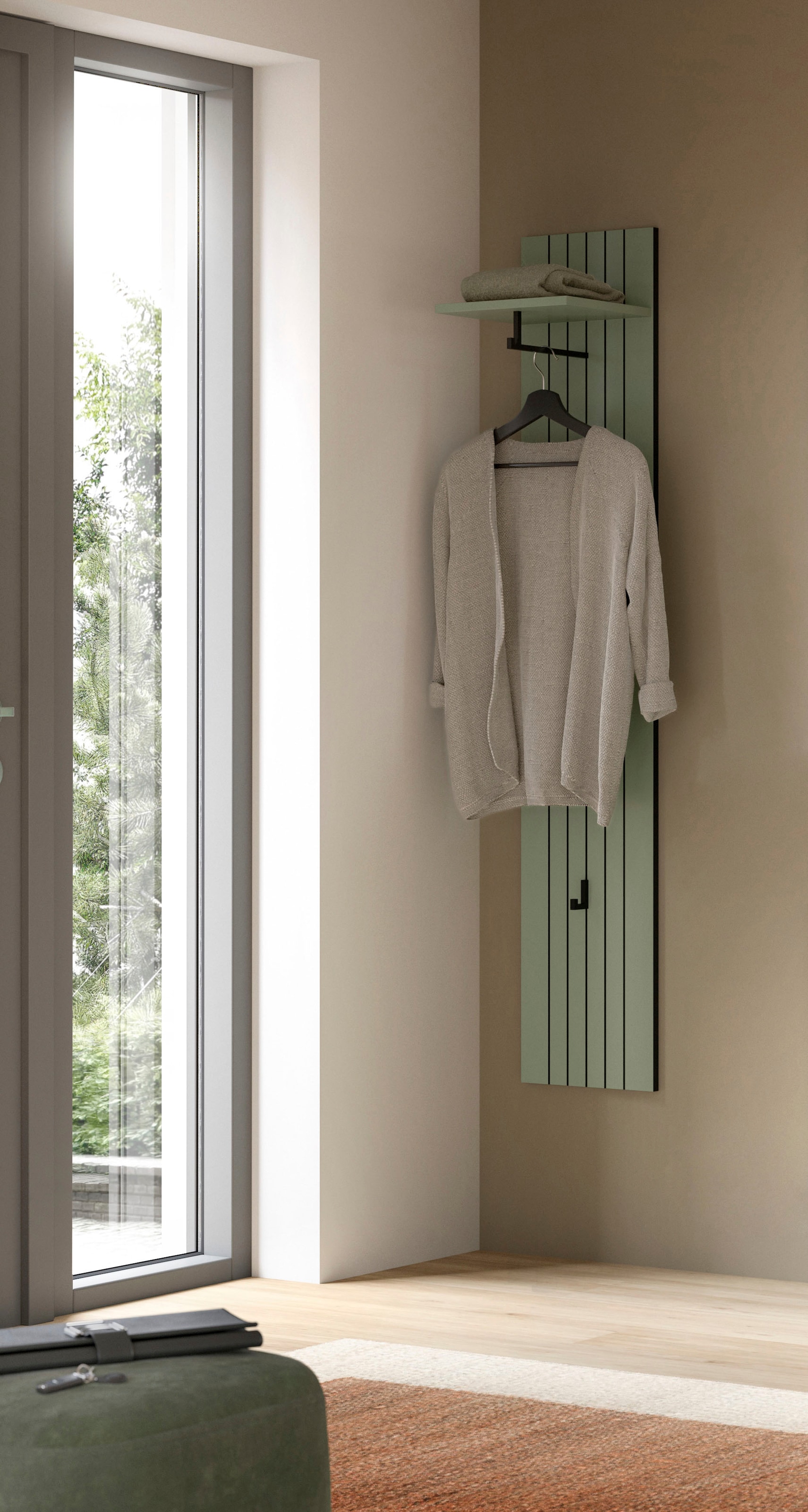 Home affaire Panneau de vestiaire »TATIO, Rillenfräsung, 4 Haken, 1 Kleiderstange, 1 Ablageboden« 1 cuis tlg. Garderobenpaneel, Garderobe, Flur, Diele