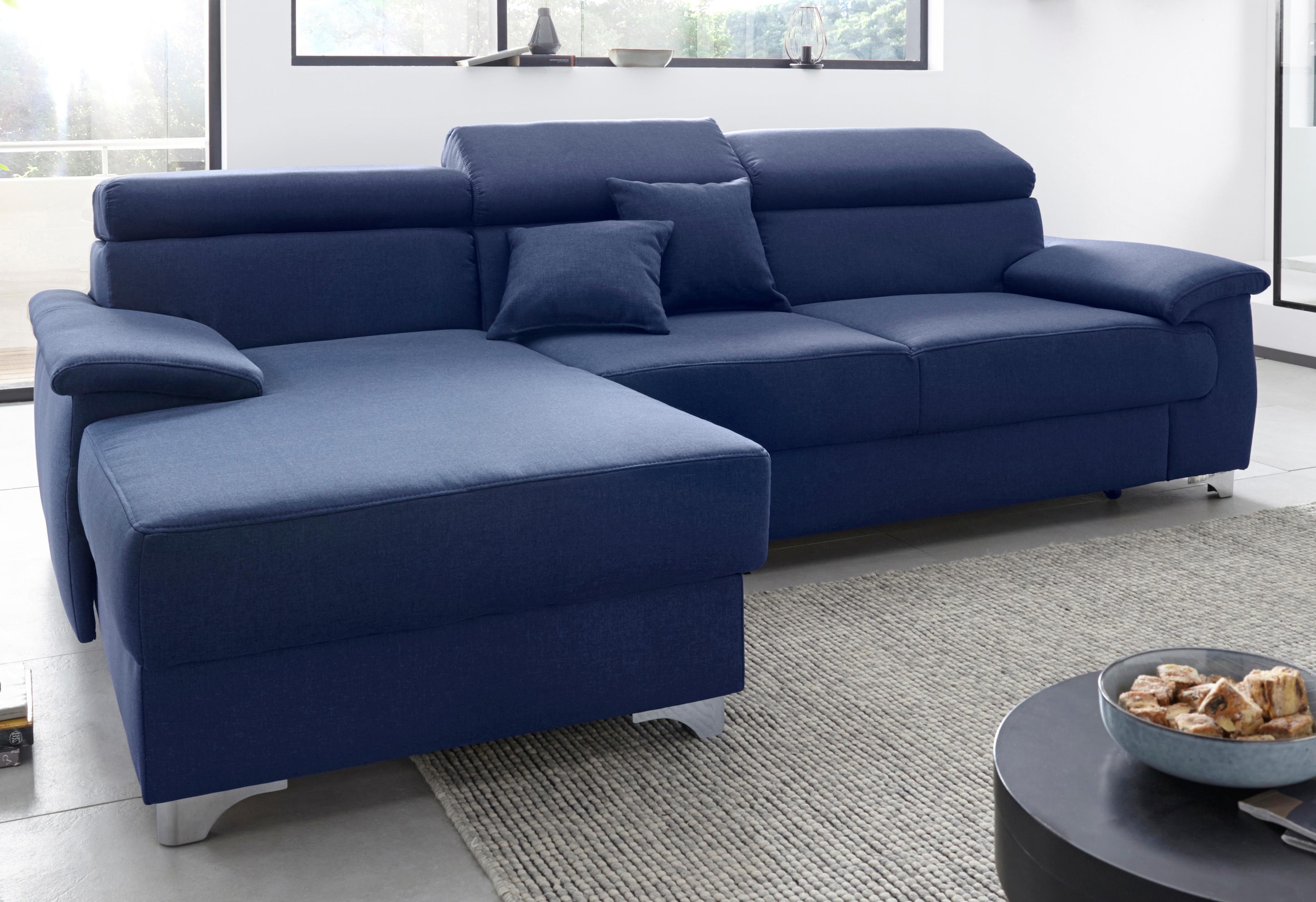 DOMO collection Canapé d'angle »Mira, inklusive Kopfteilverstellung für mehr Wohlfühlkomfort, L-Form« wahlweise mit Bettfunktion und Bettkasten, elegant und modern